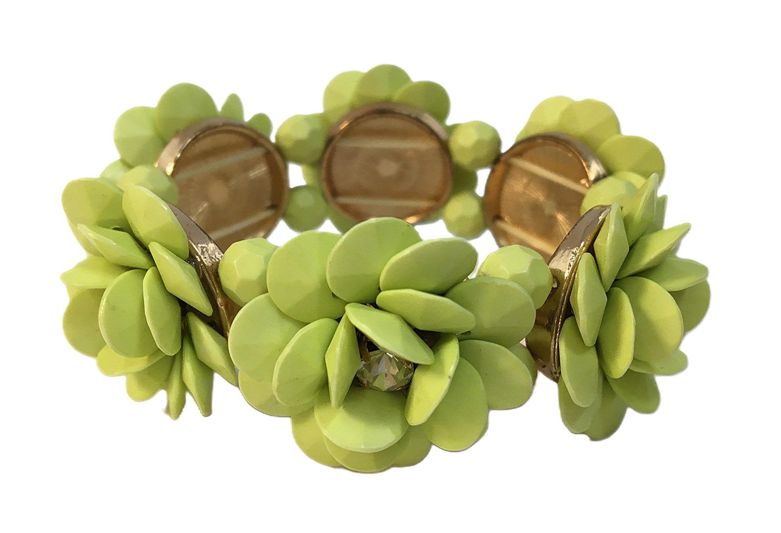 Rose Stretch Bracelets Rhinestone Plastic Green Mauve Lot of 2 Vintage