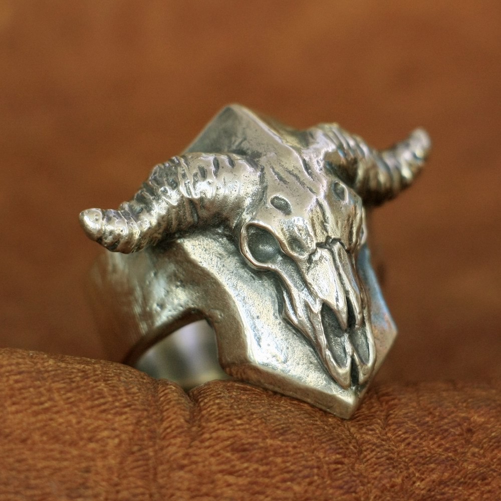 Buffalo Skull Bull Horn 925 Sterling Silver Ring Mens Jewelry TA133A US 7~13 EZ