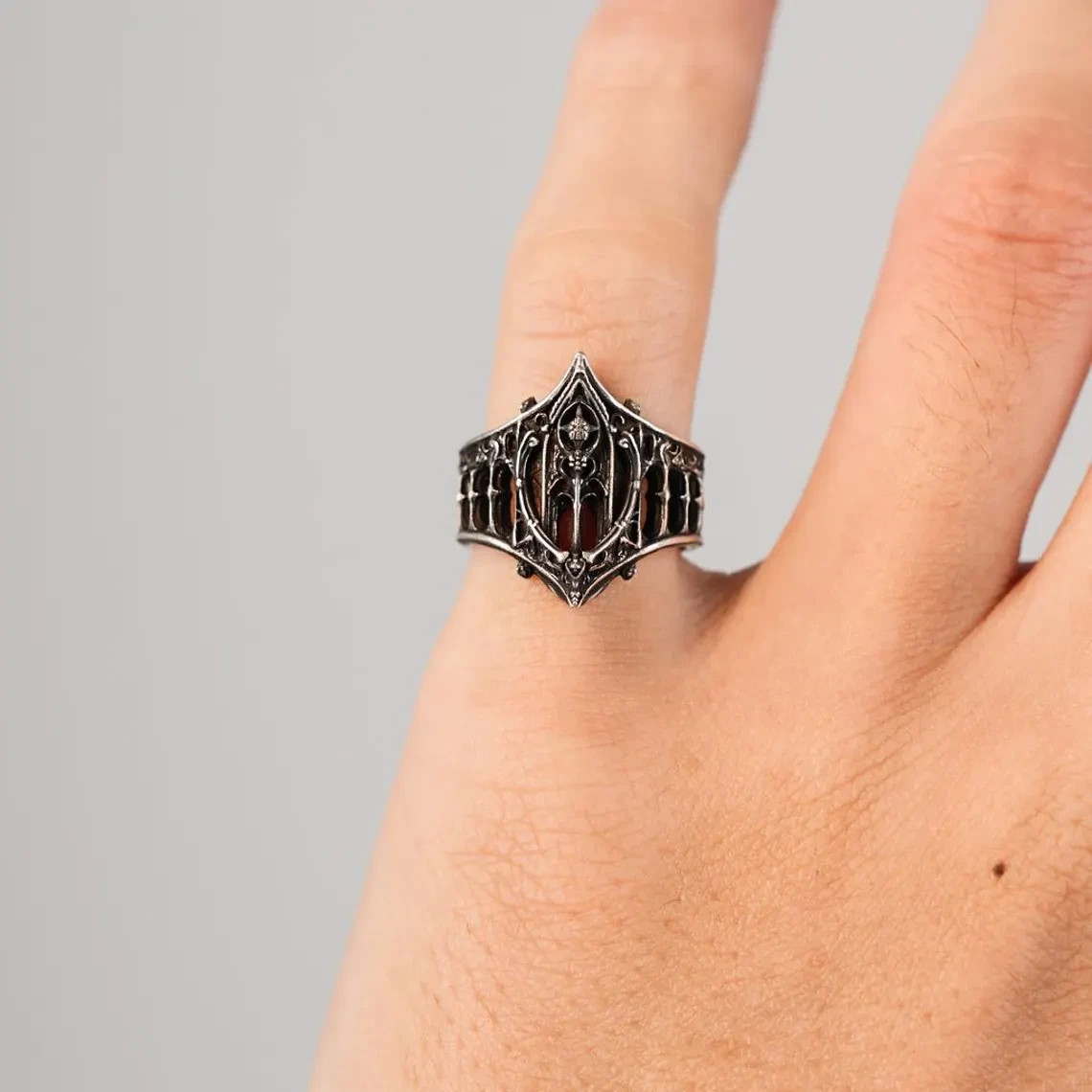 Dream Corridor–Gothic Ring, 925 sterling silver handmade, biker punk rock style