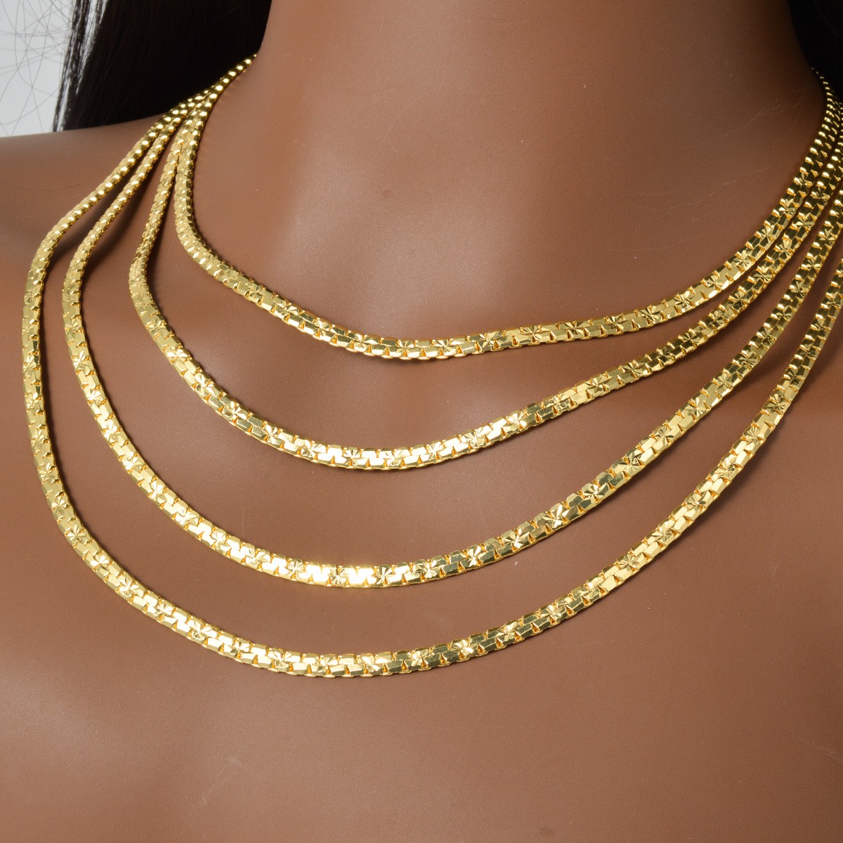 18K Gold Italian Flat Chain Necklace Super Shiny Unisex Stackable Jewelry 4mm