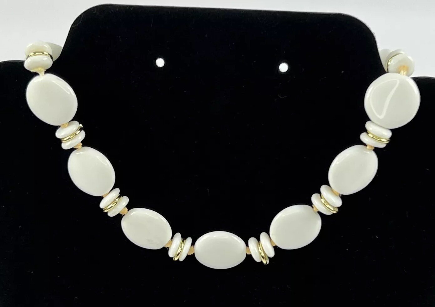 Milk Glass Necklace Round Bead Choker WWII West Germany 12 Inch Vintage