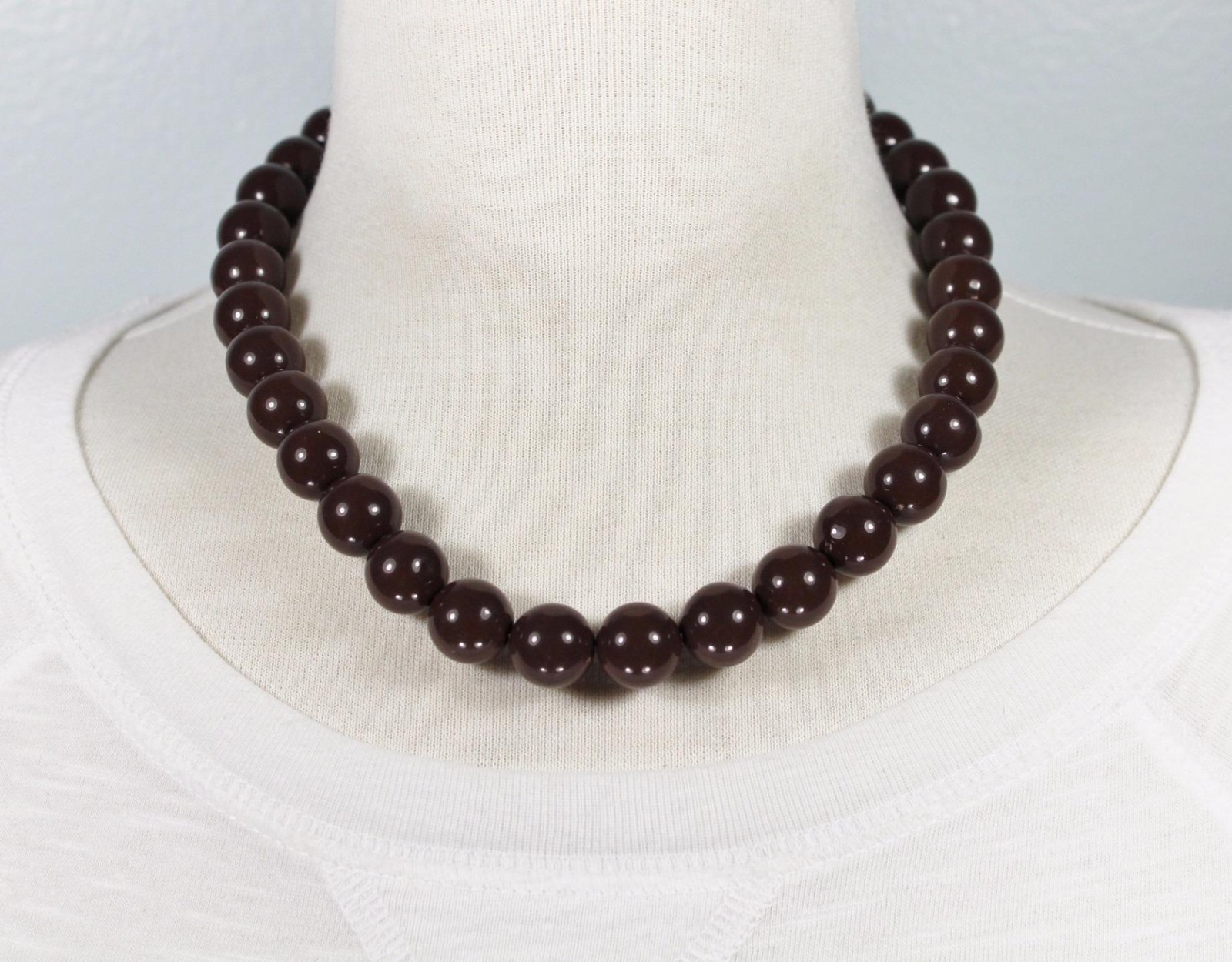 Dark Brown chunky beaded necklace 18″ long bead big beads 13mm size