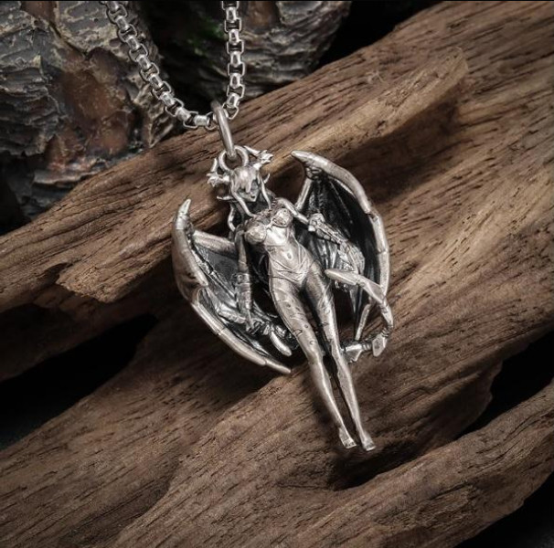 Lilith Demon Jewelry Vintage Silver Look Sexy Goddess Standing Pendant Necklace