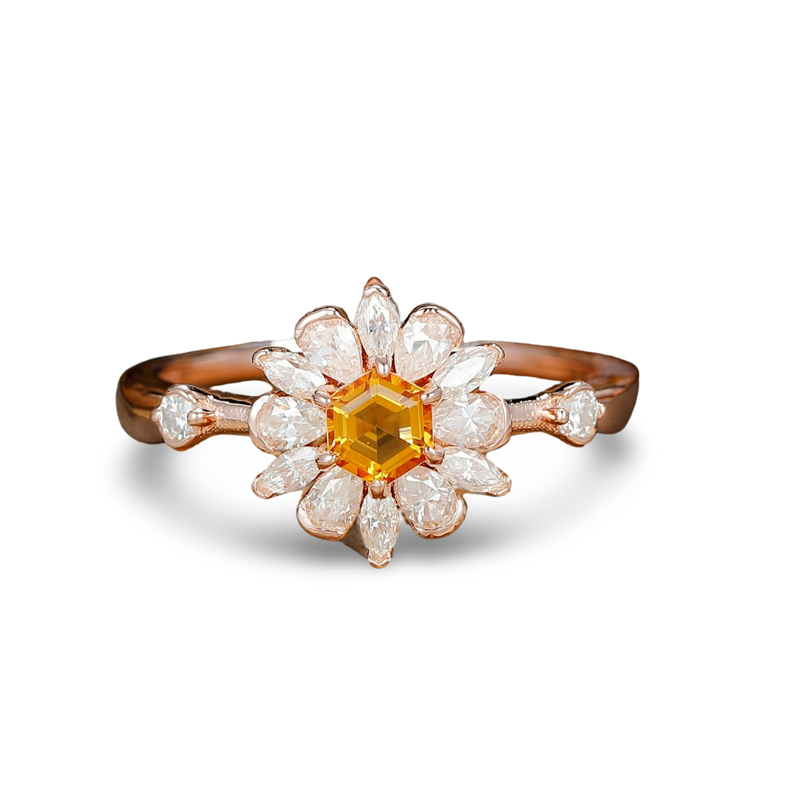 925 Sterling Silver Yellow Citrine Gemstone & Moissanite Handmade Ring