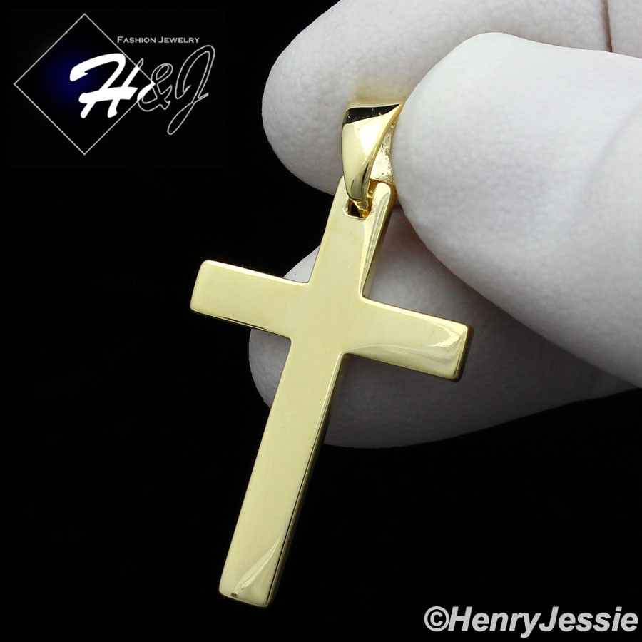 MEN WOMEN 925 STERLING SILVER PLAIN SIMPLE GOLD PLATED CROSS PENDANT*GP194