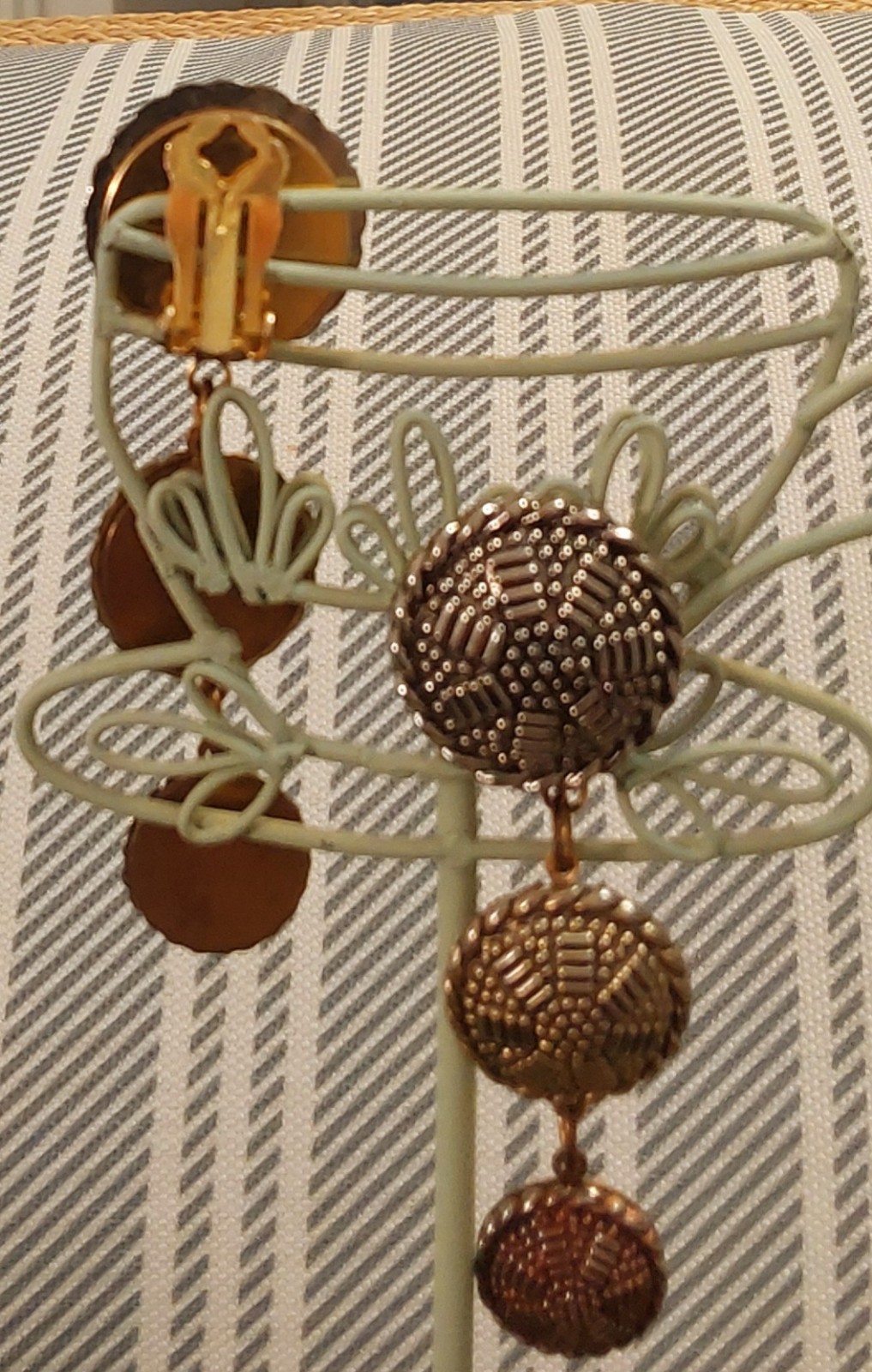 Copper Tone Textured Round Dangle/Drop Clip-On Earrings for Lobe, Metal