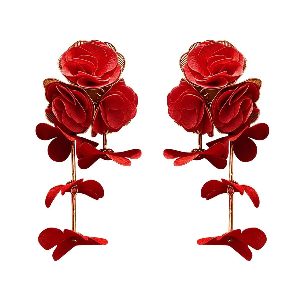 Big Flower Drop Earrings for Women Long Fabric Floral Dangle Earrings Bohem