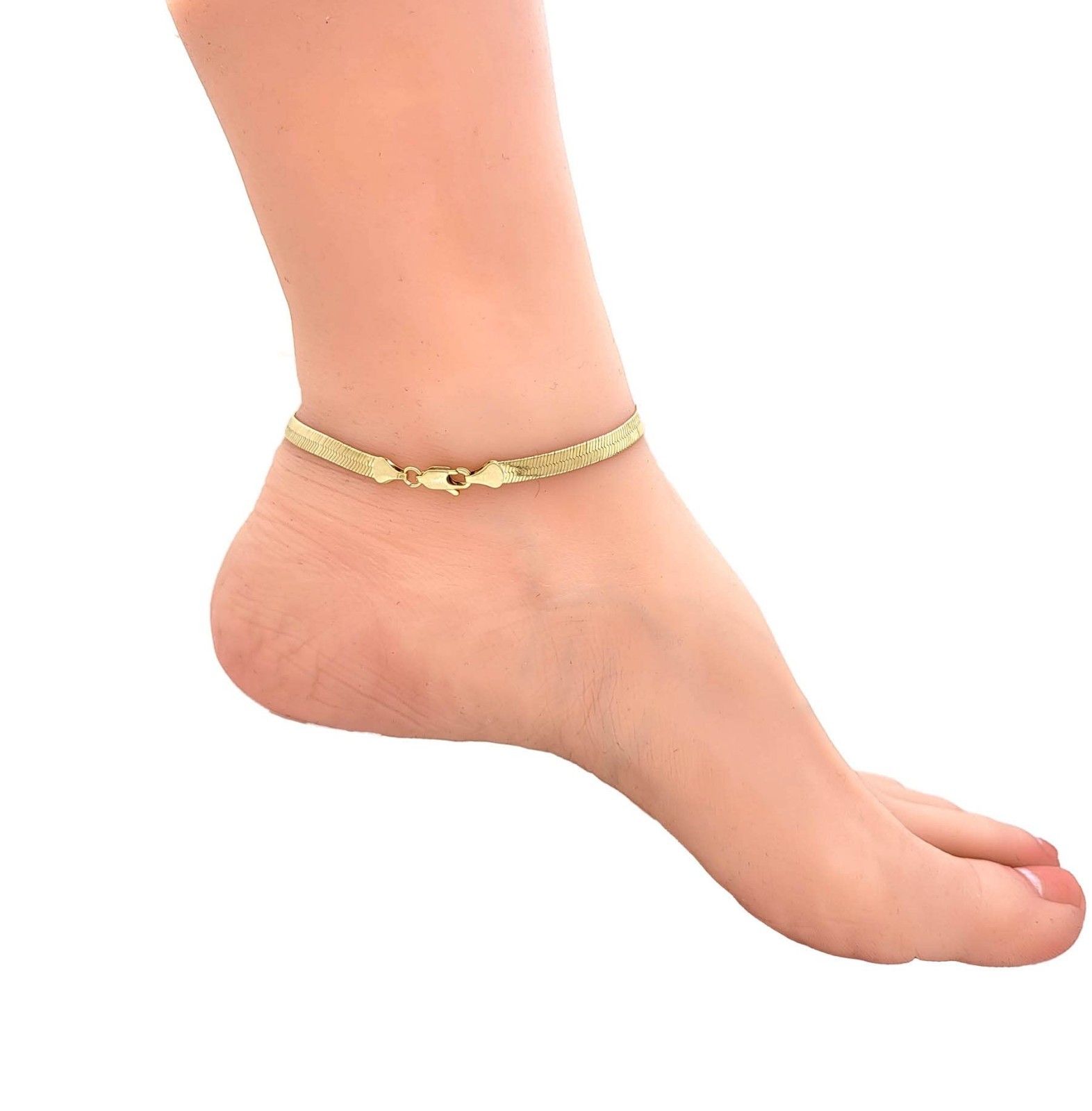 Gold Electroplated Anklet for Women, 9-12 Inch, Figaro Cuban Mariner Herringbone
