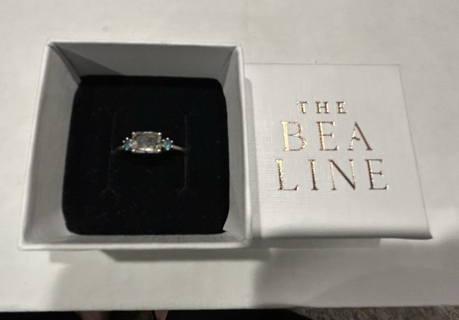 TheBeaLine White Gold Trilogy Ring Sz 7 Rutilated Quartz Blue Topaz