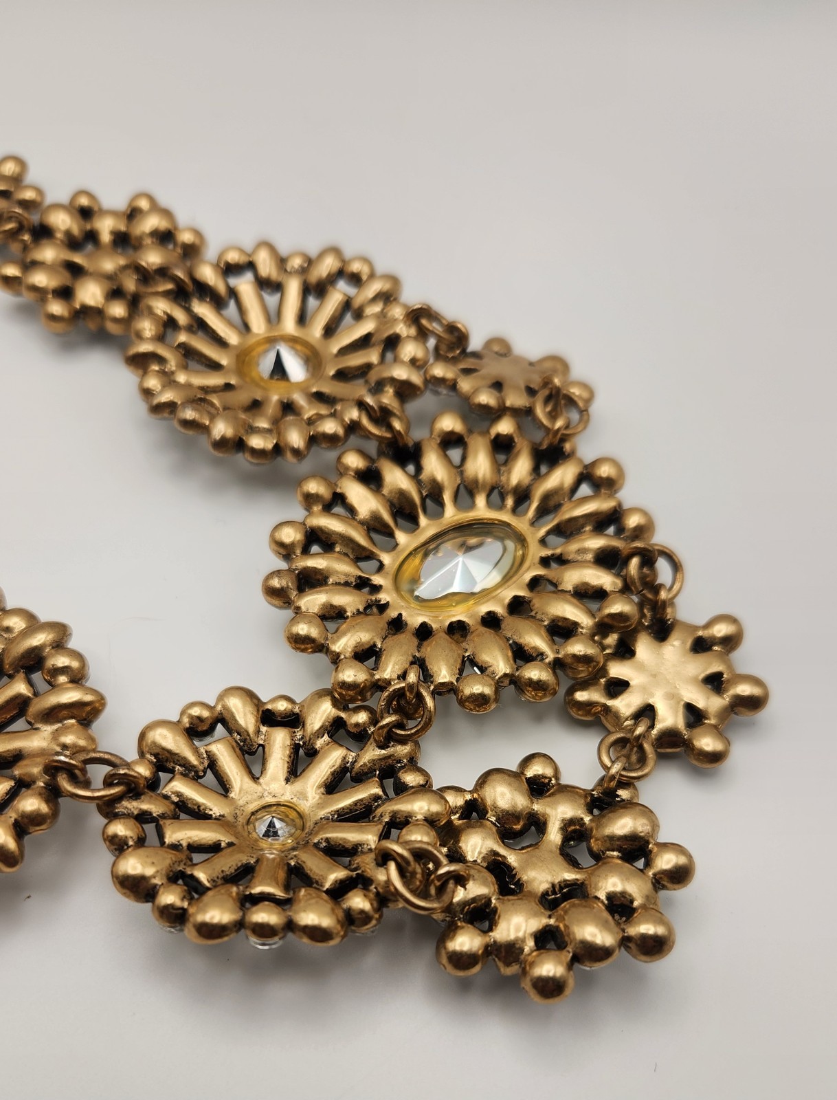 J Crew Crystal Statement Necklace Gold Tone Floral Bib Rhinestone Vintage Style