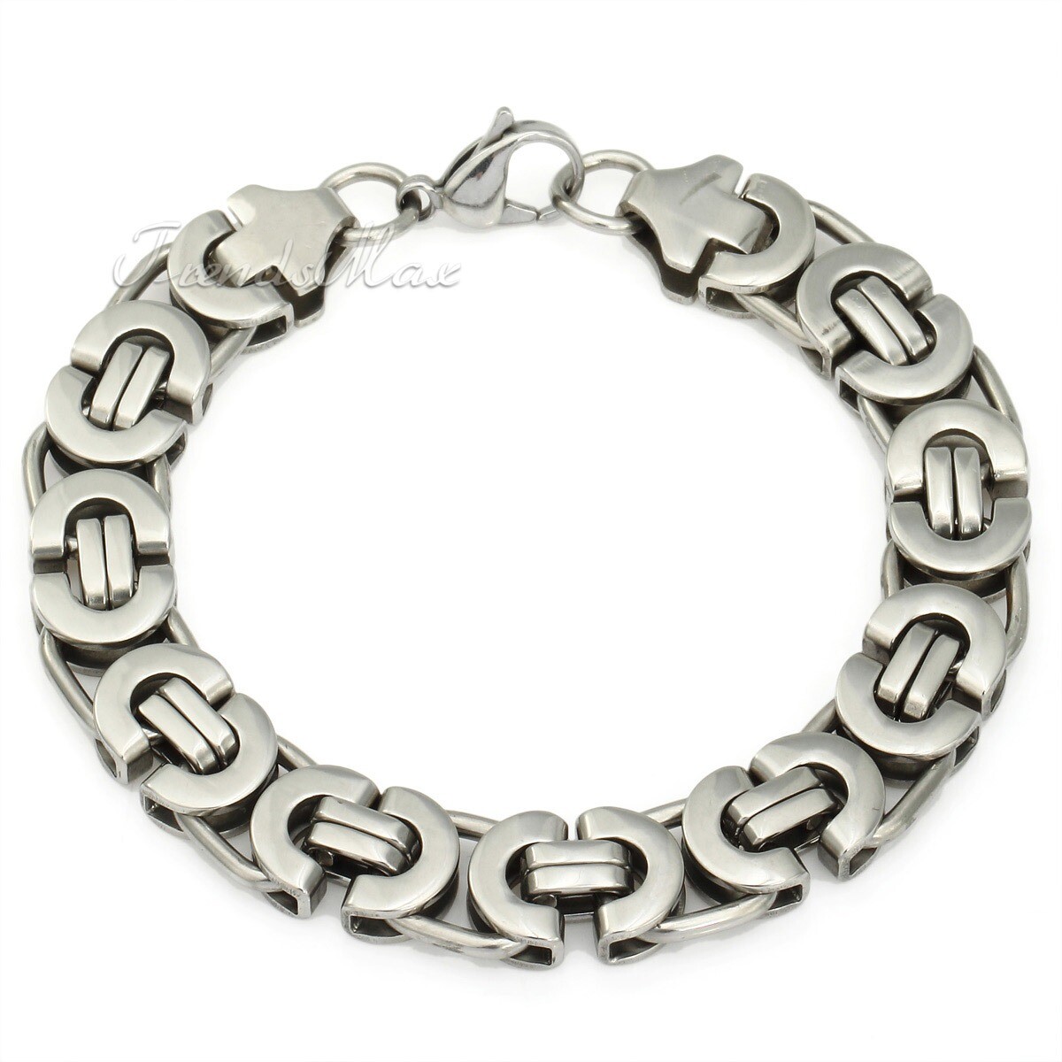 Men’s Flat Mechanic Stainless Steel Silver Tone Byzantine Link Chain Bracelet 8″