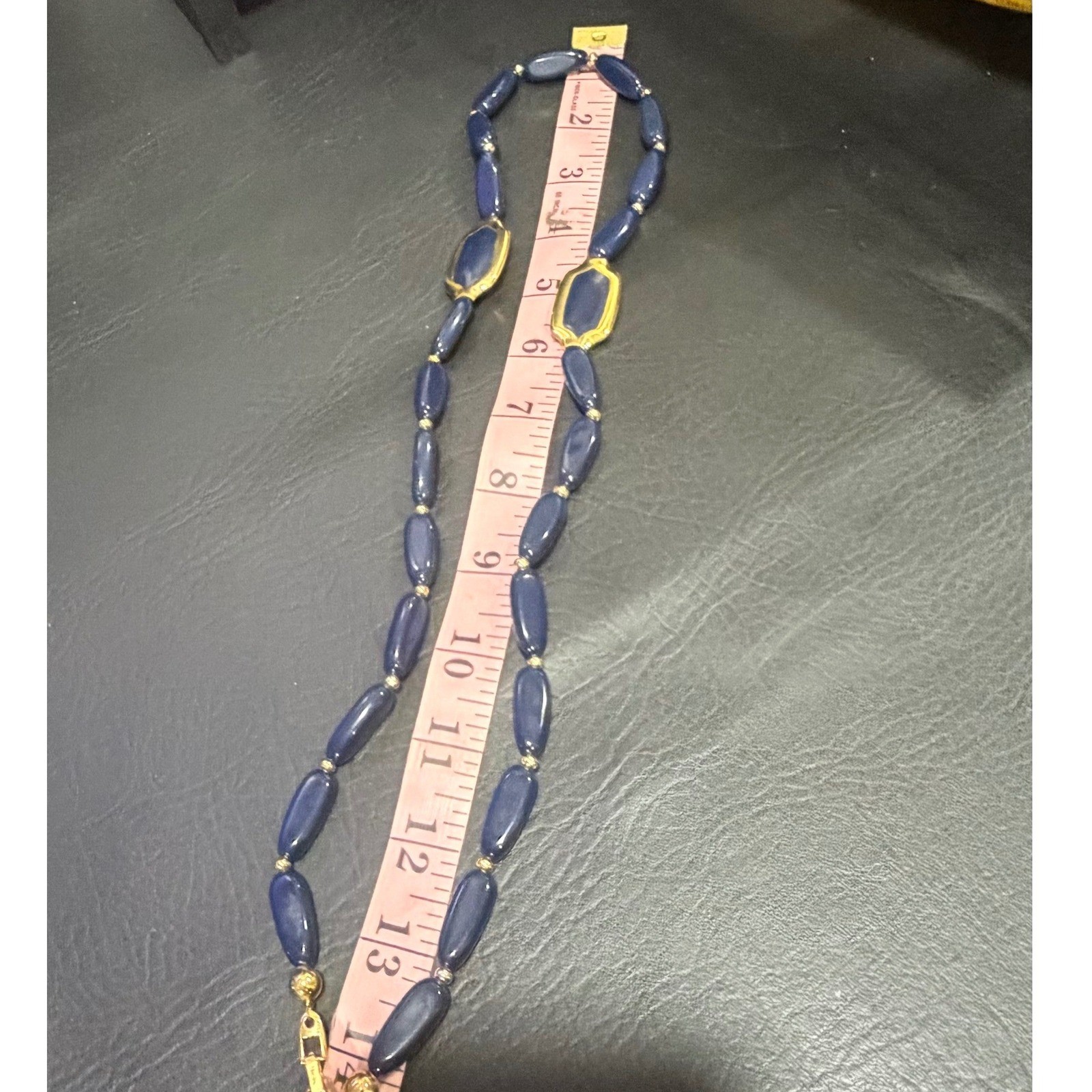 Napier Beaded Necklace Womens 28in Navy Blue Gold Vintage Long Station