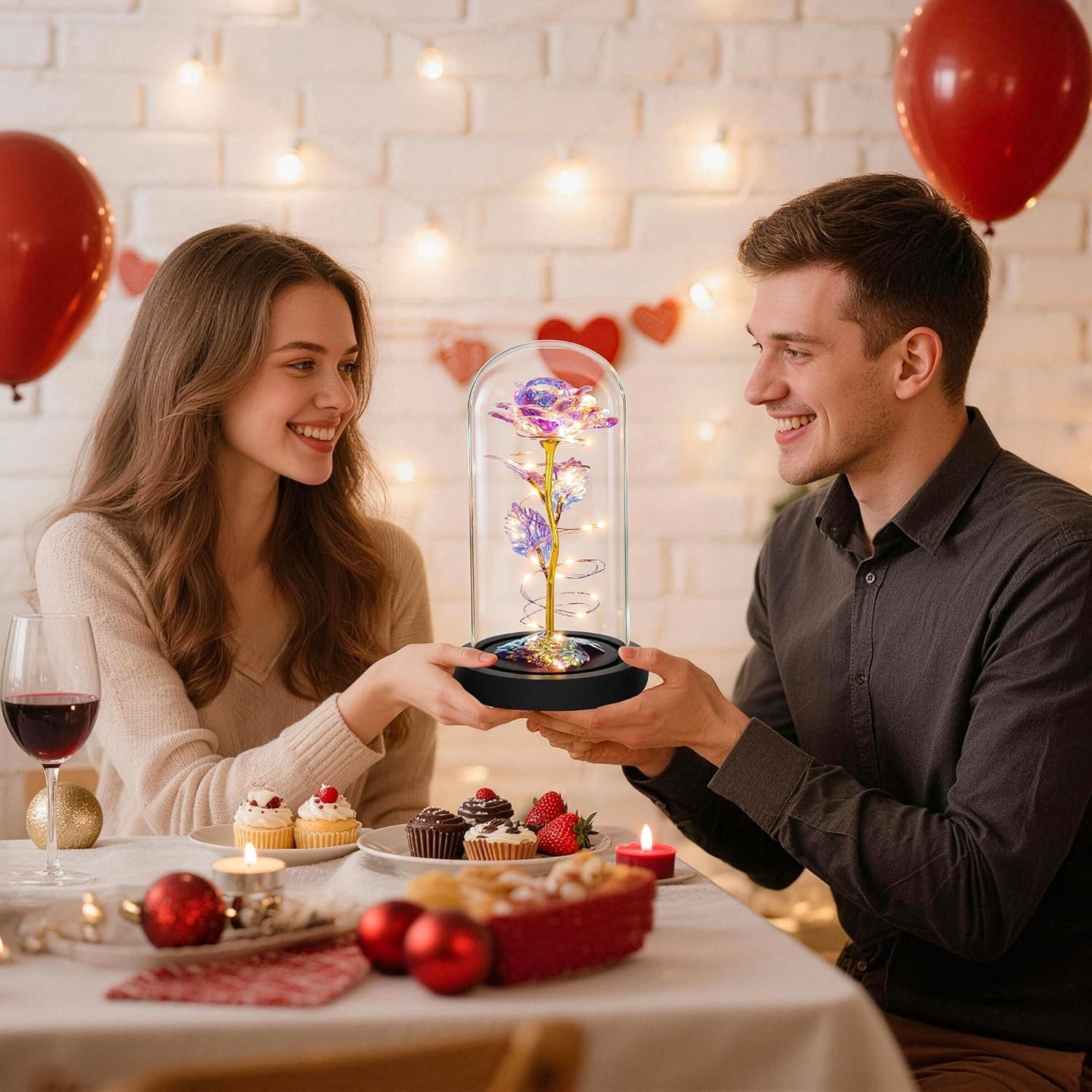 Eternal Love: Rainbow Rose in Glass Dome with LED Lights for All Occasions