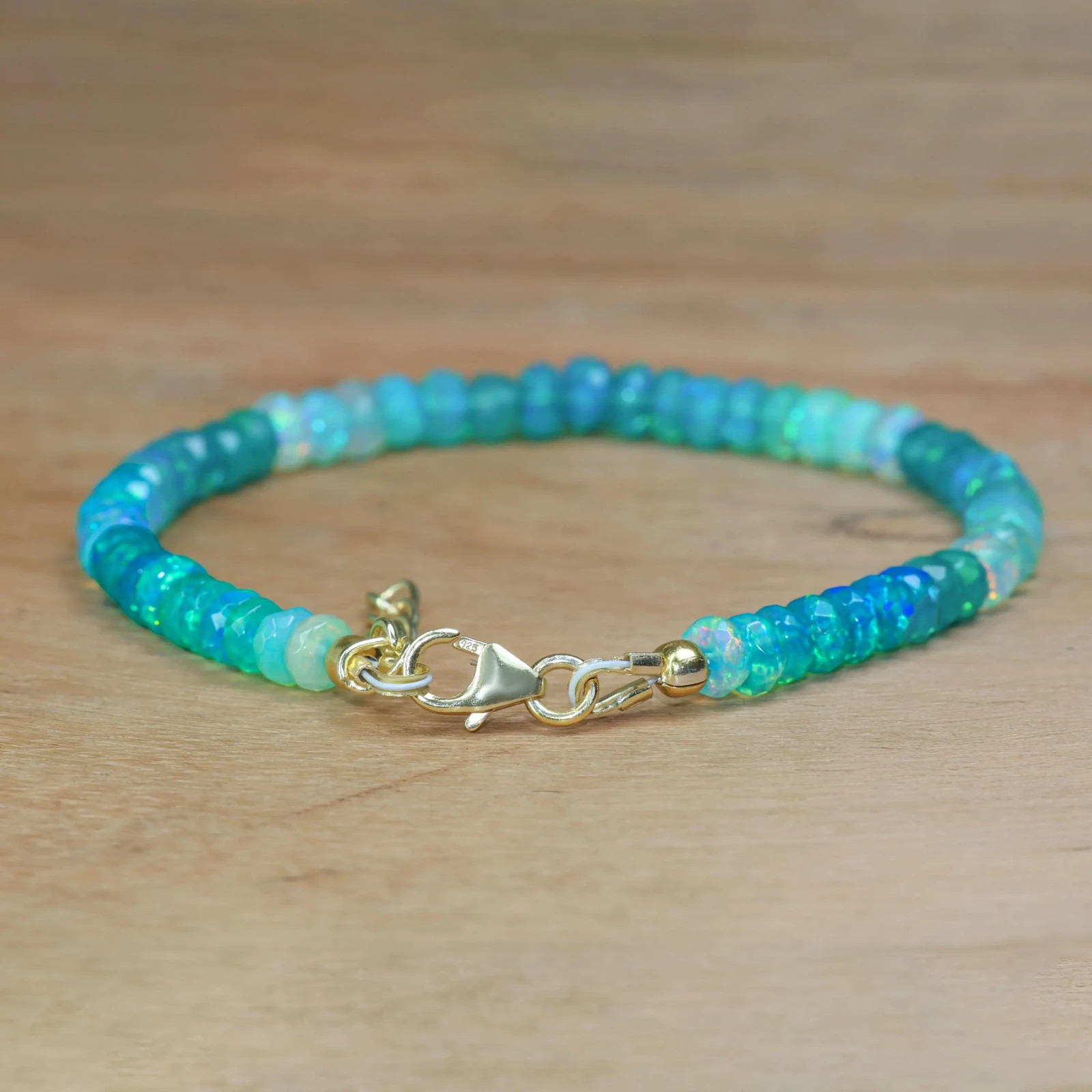 Natural Green Opal Faceted Beads Bracelet, Opal Gemstone Beaded Bracelet