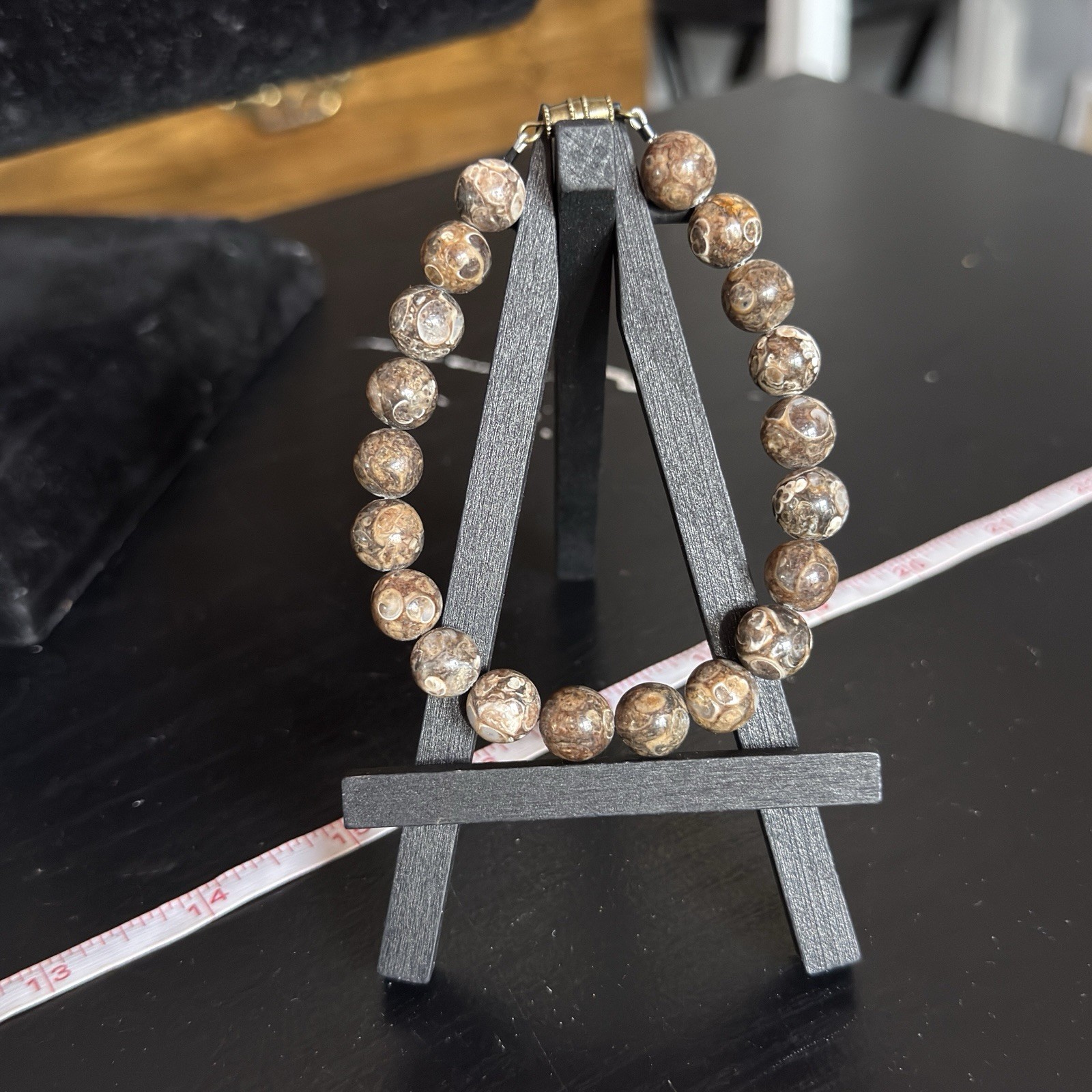 Turritella Natural Gemstone Bead Bracelet | Smooth Round 10mm