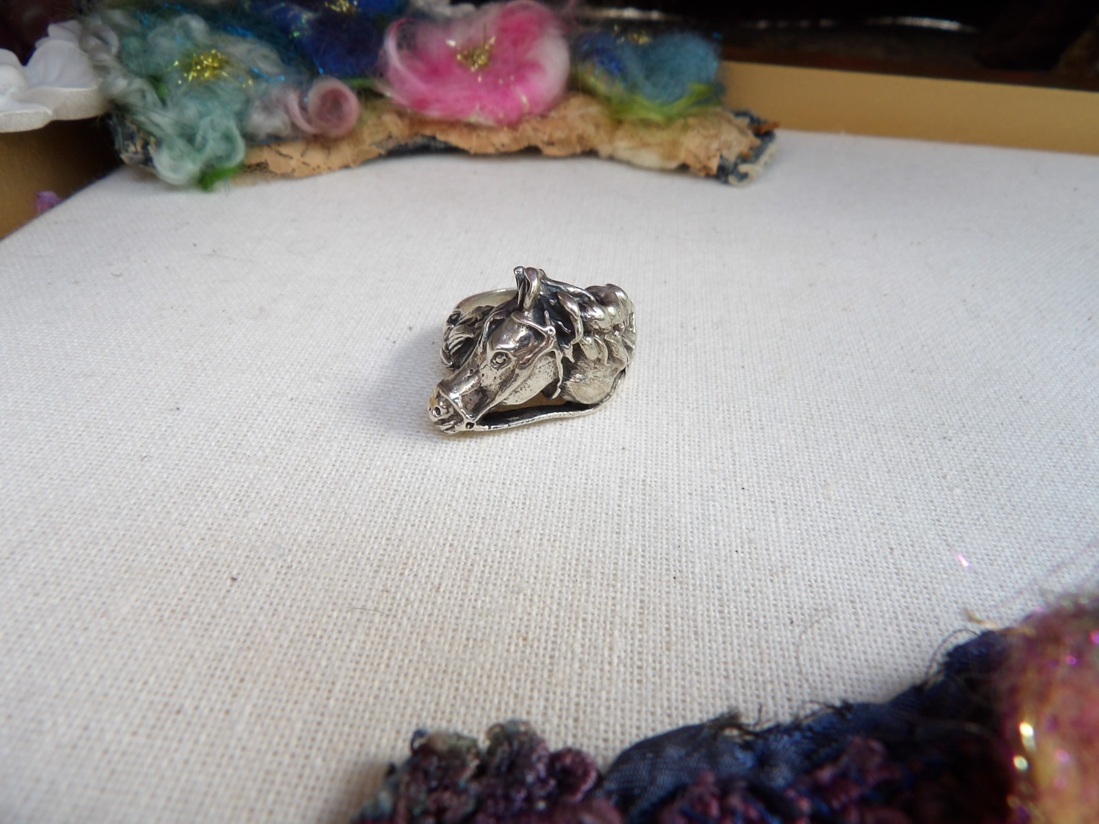 sterling silver ring, artisan, new, stamped, horse