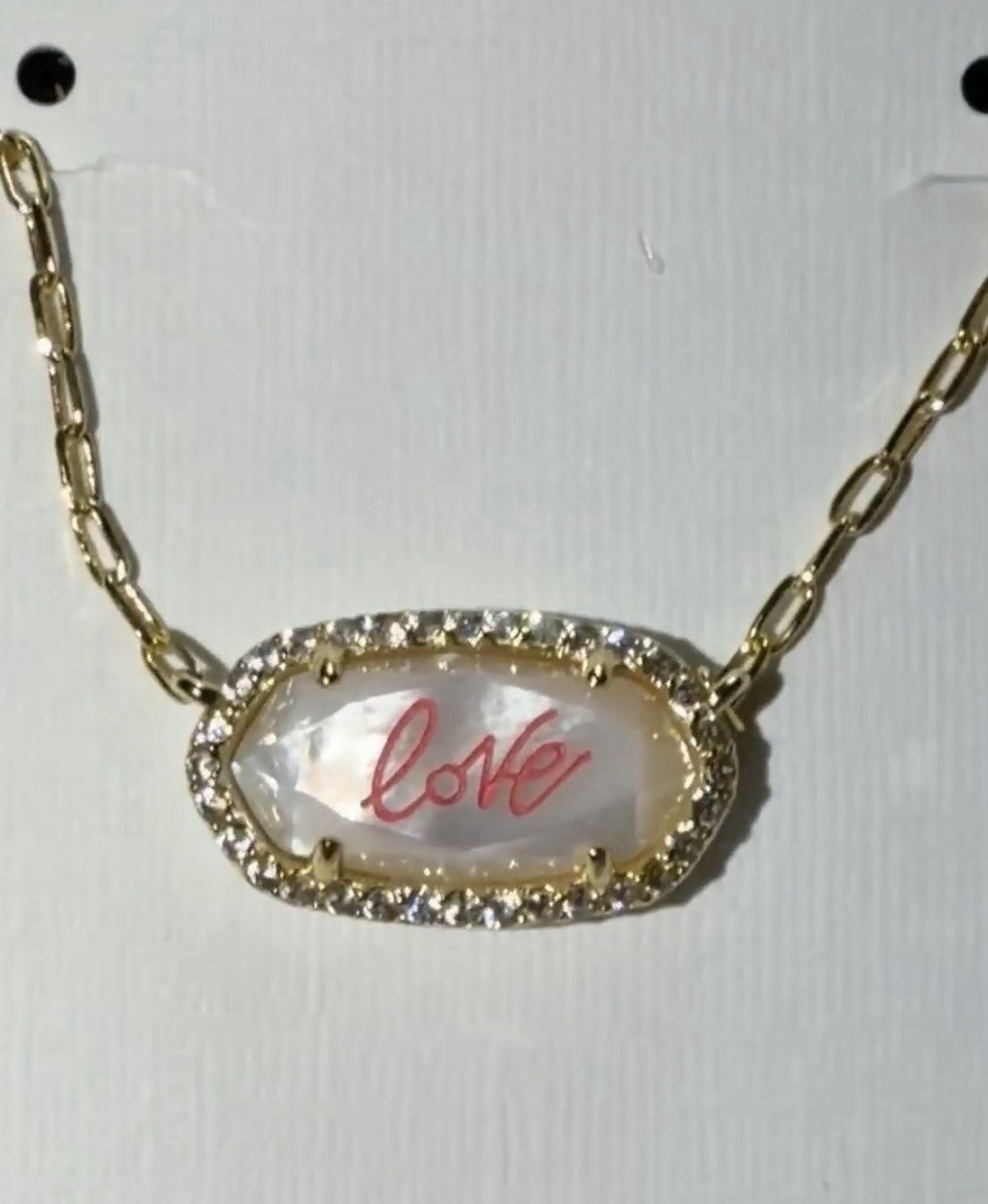 Kendra Scott Elisa White Iridescent pink Love With Adjustability Gold Necklace