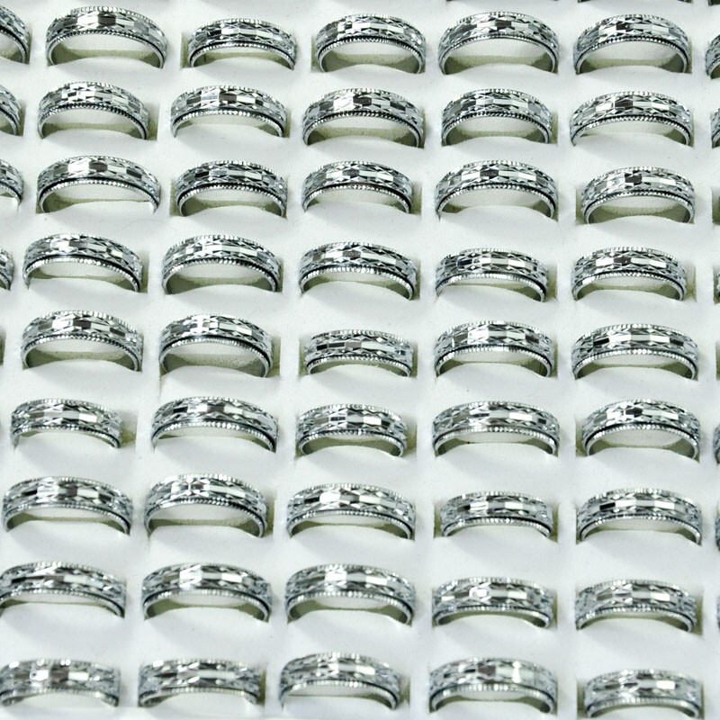 100Pcs Wholesale Lots Pretty Silver Color Women Aluminum Alloy Rings Jewelry