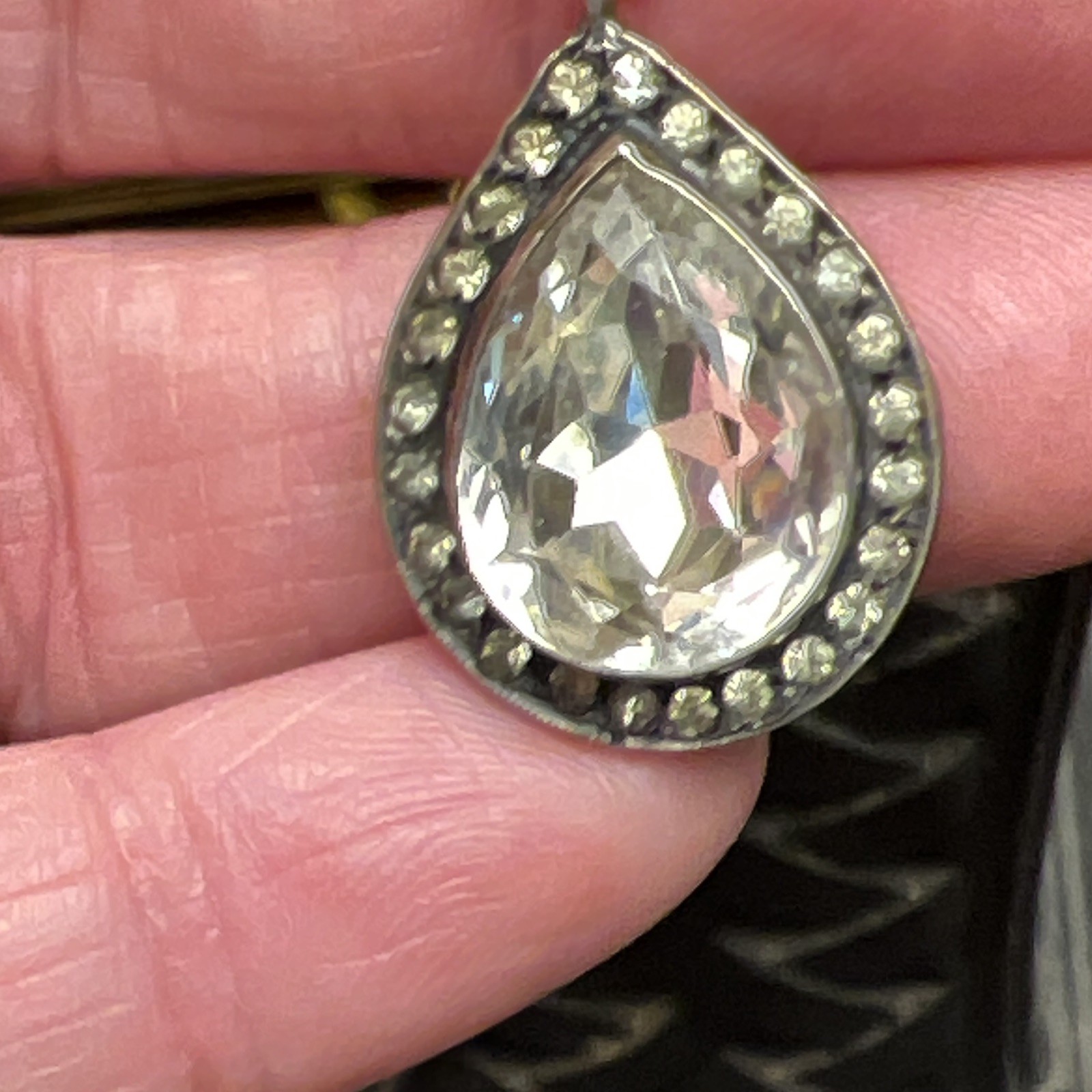 Antique Victorian Era Crystal Paste Pendant with Closed Back in Sterling