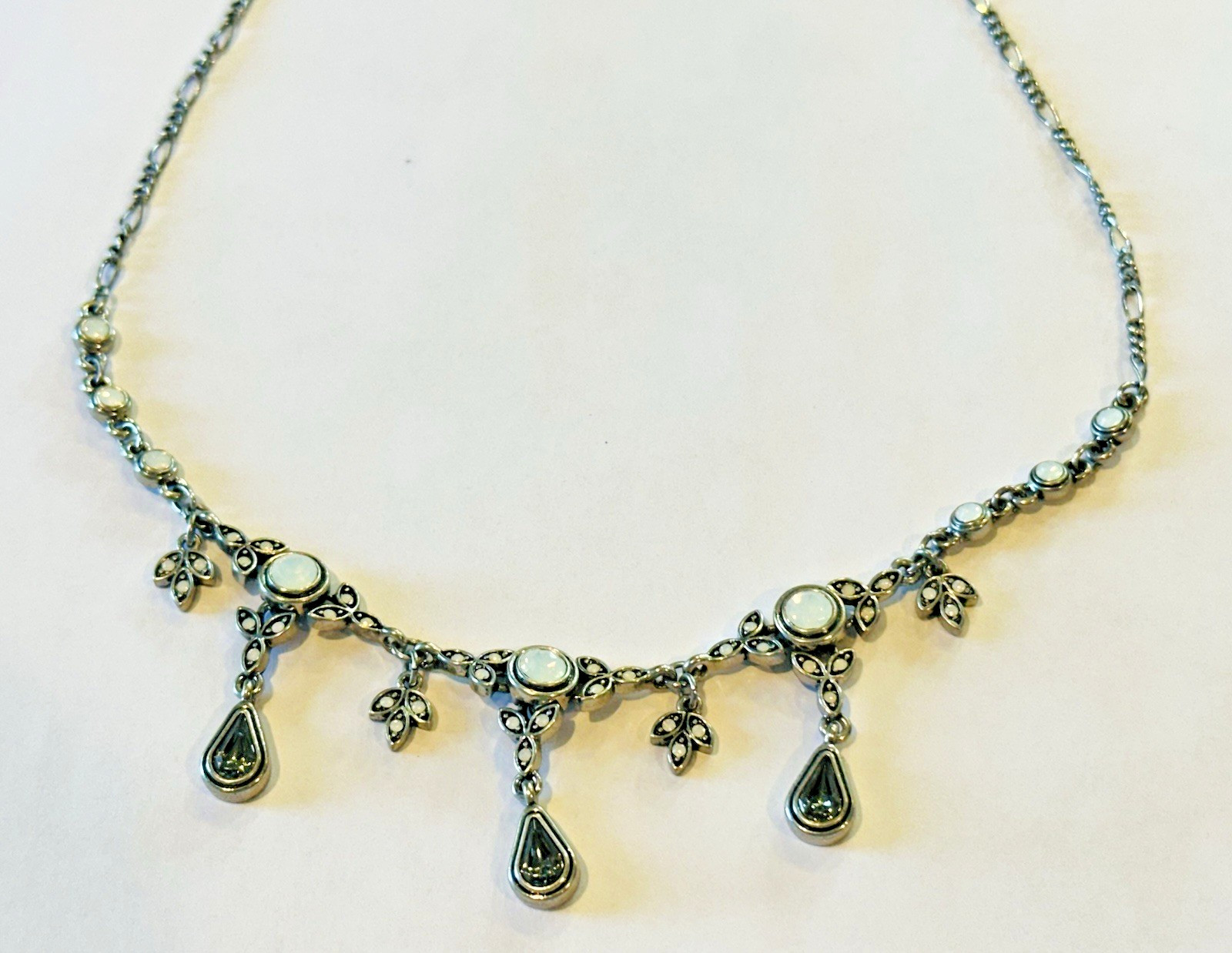 Lia Sophia Silver Tone Opalescent Dangle Necklace Teardrop Fringe Adjustable