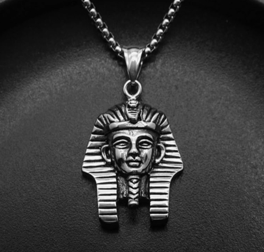 Hip Hop Punk Egyptian Pharaoh Head Portrait Amulet Necklace-Silver Color