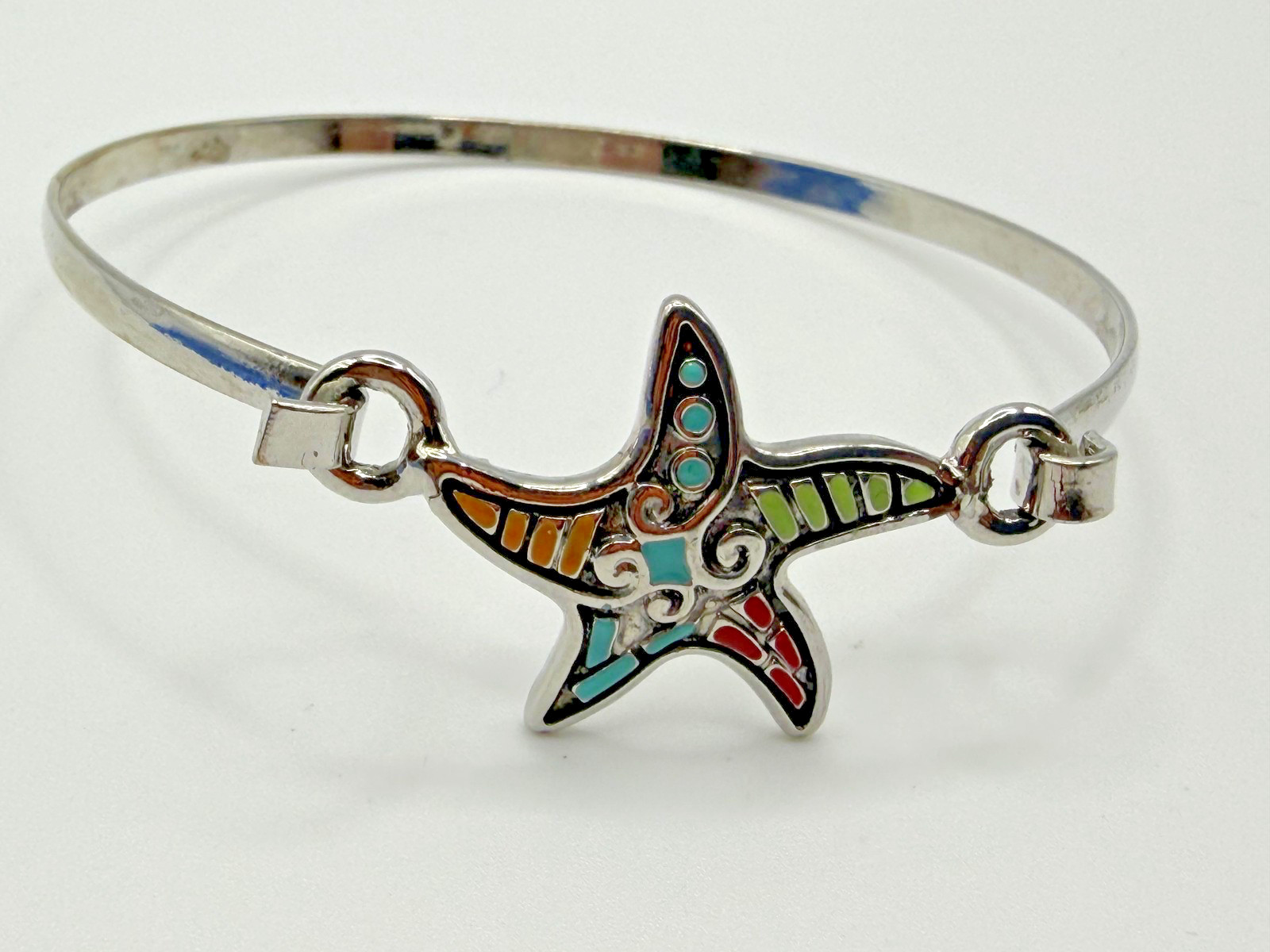 MULTICOLOR ENAMEL STARFISH CHARM BANGLE BRACELET WOMENS BEACH SEA LIFE