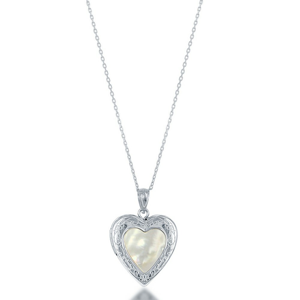 Sterling Silver Mother of Pearl Center Heart Locket