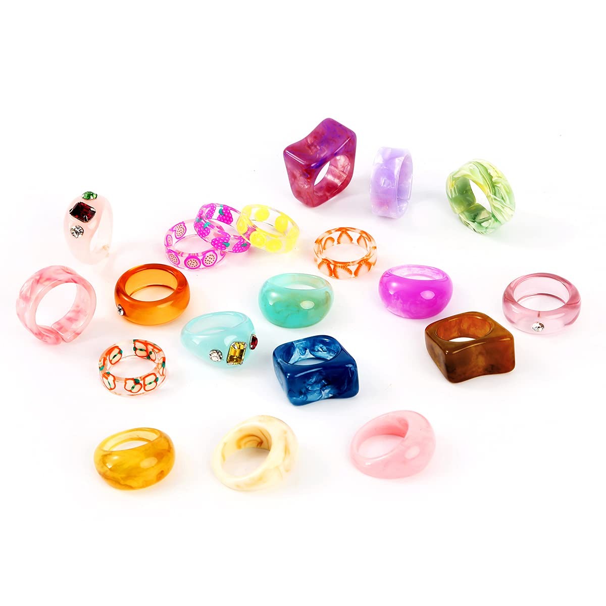 20 Pcs Resin Acrylic Rings Set Colorful Trendy Vintage Thick Dome Y2k Rings J…