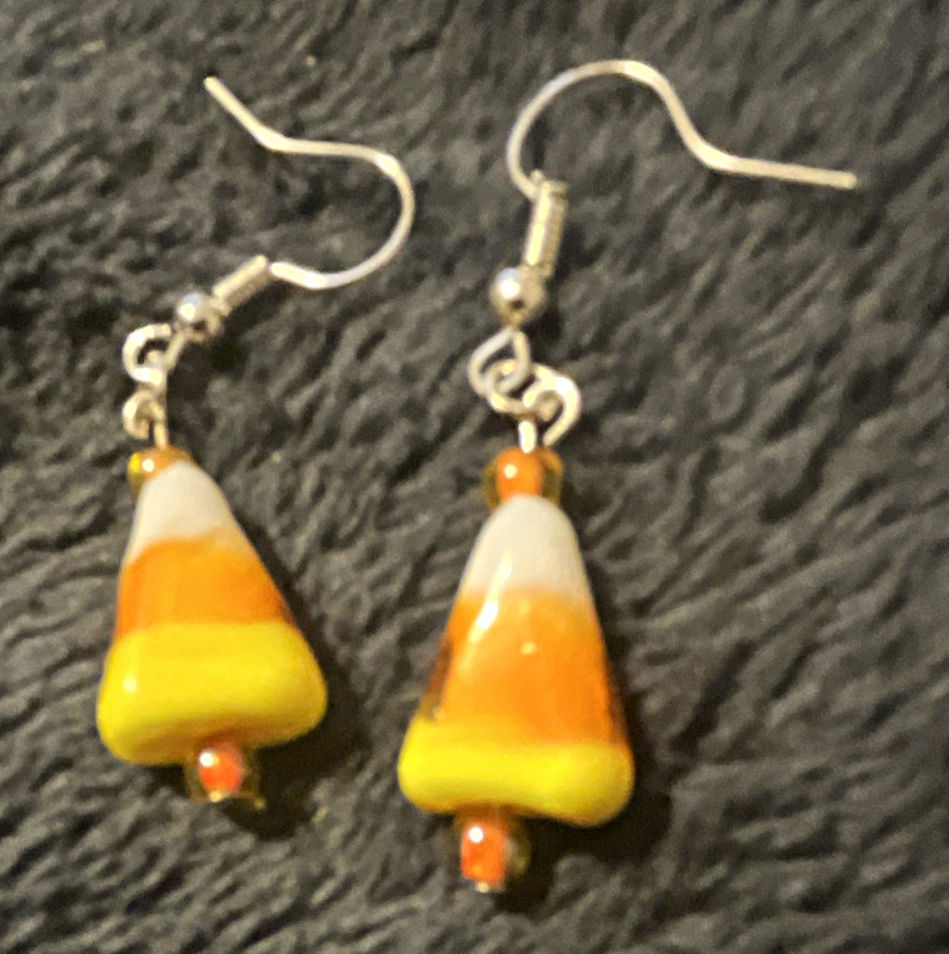 Candy Corn Beaded Dangle Drop Earrings Hook Teardrop Glass Orange Yellow White