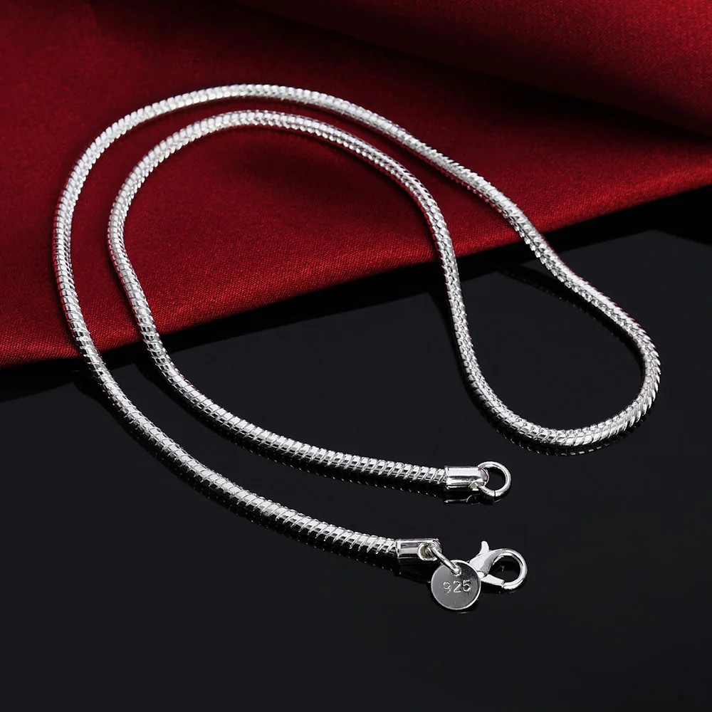 40-75CM 925 Sterling Solid Silver 1MM/2MM/3MM Snake Chain Necklace Women Jewelry