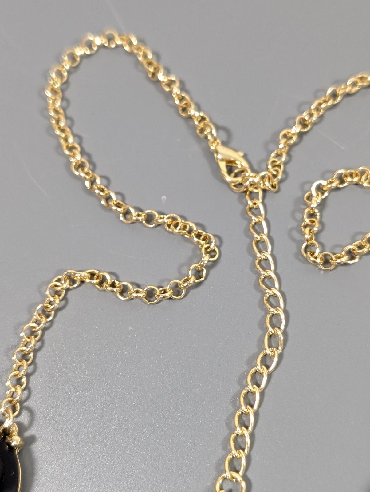 Boho Black Bubble Necklace Gold Tone Bib Charm Statement Western Bold 27 in