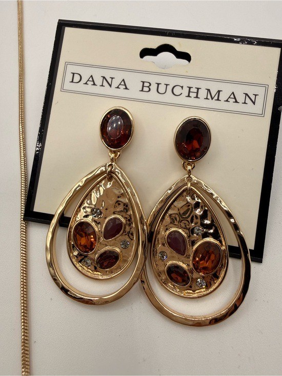 NWT Dana Buchman Gold Tone Amber Rhinestone Teardrop Necklace Earring Bangle