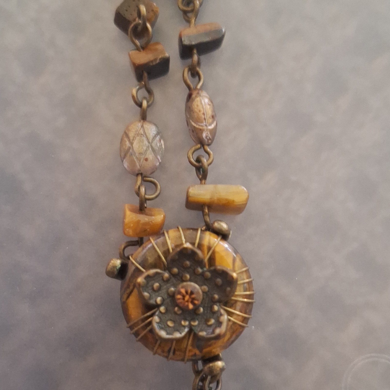 Flower Charm Pendant Y-Drop Cable Chain Necklace Metal Gold/Brown Lobster