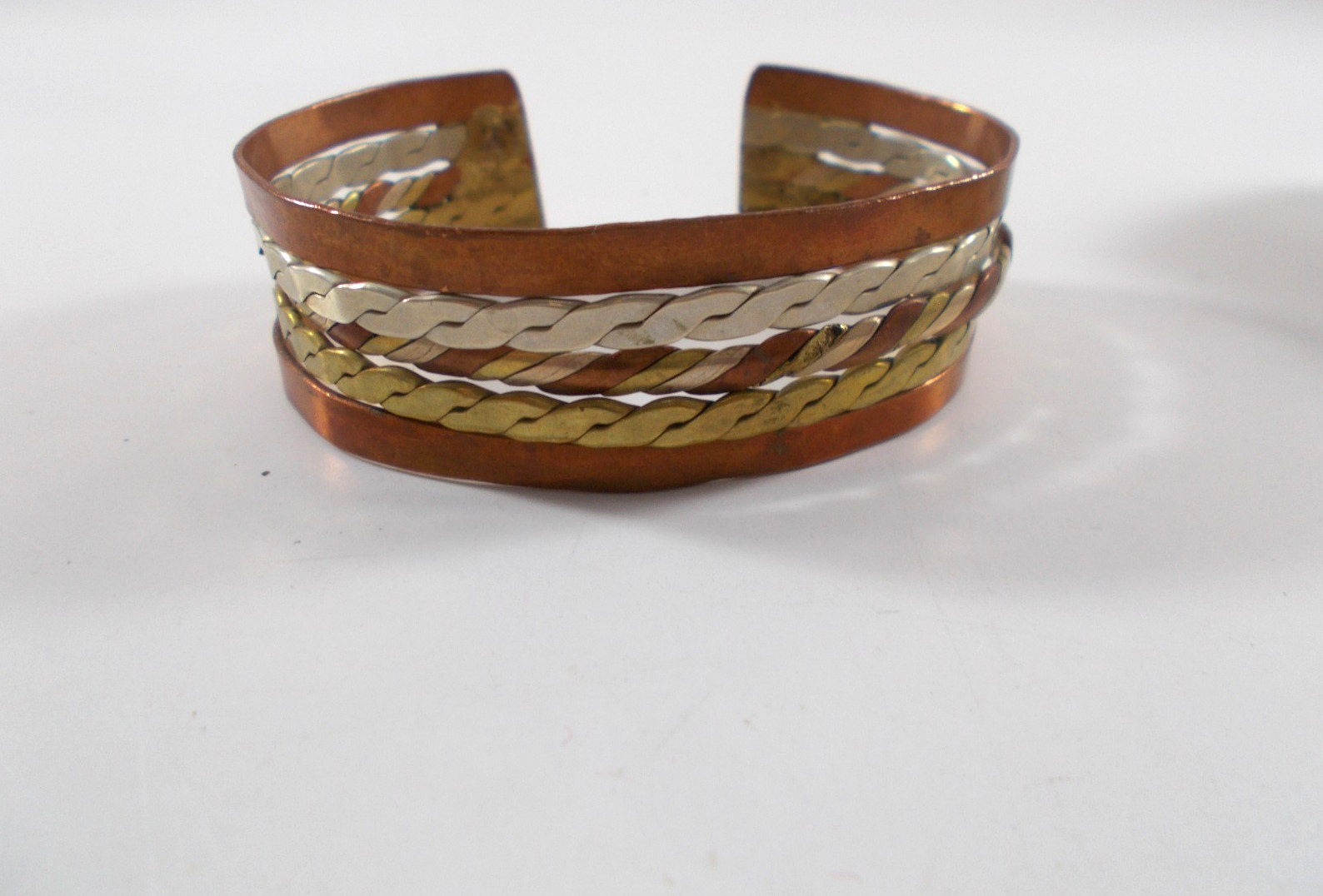Mixed Metal Copper Cuff Bracelet Silver Gold Color Chain Design Center Free Ship