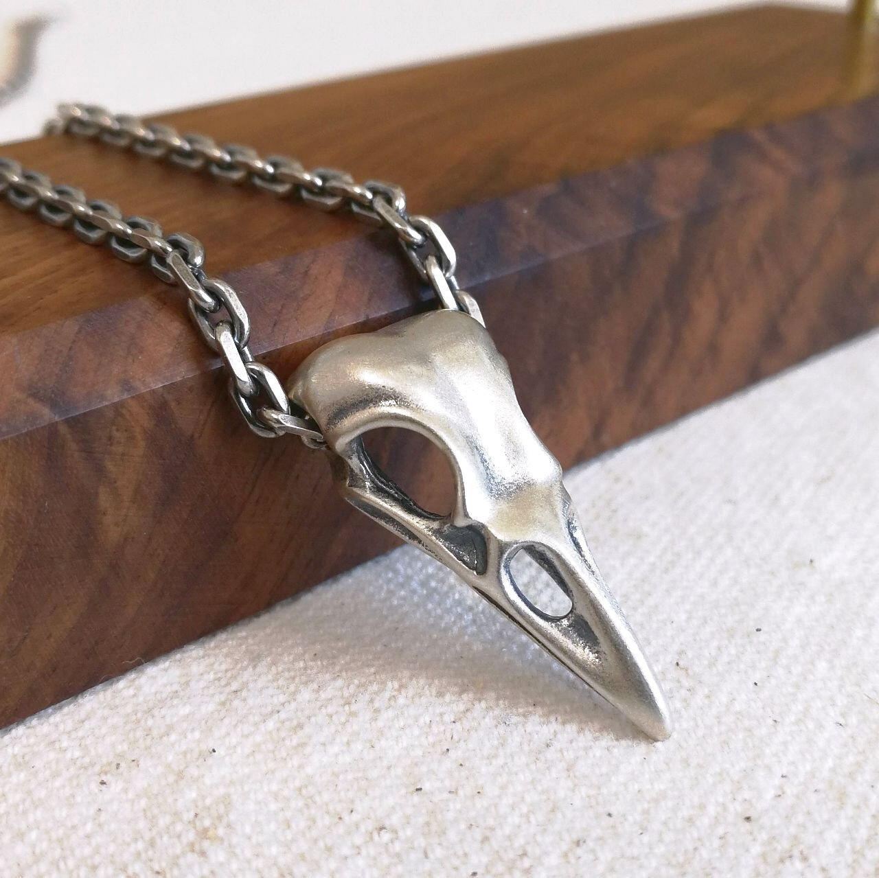 925 Sterling Silver Raven Crow Bird Skull Pendant Gothic Unique Unisex