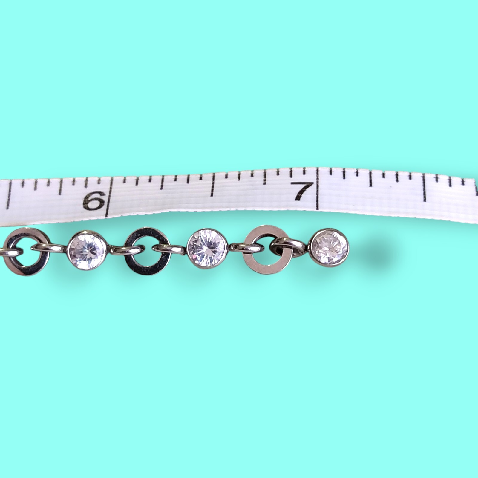 318 Stainless Steel Bezel Set Cubic Zirconia 6.8in Tennis Chain Bracelet