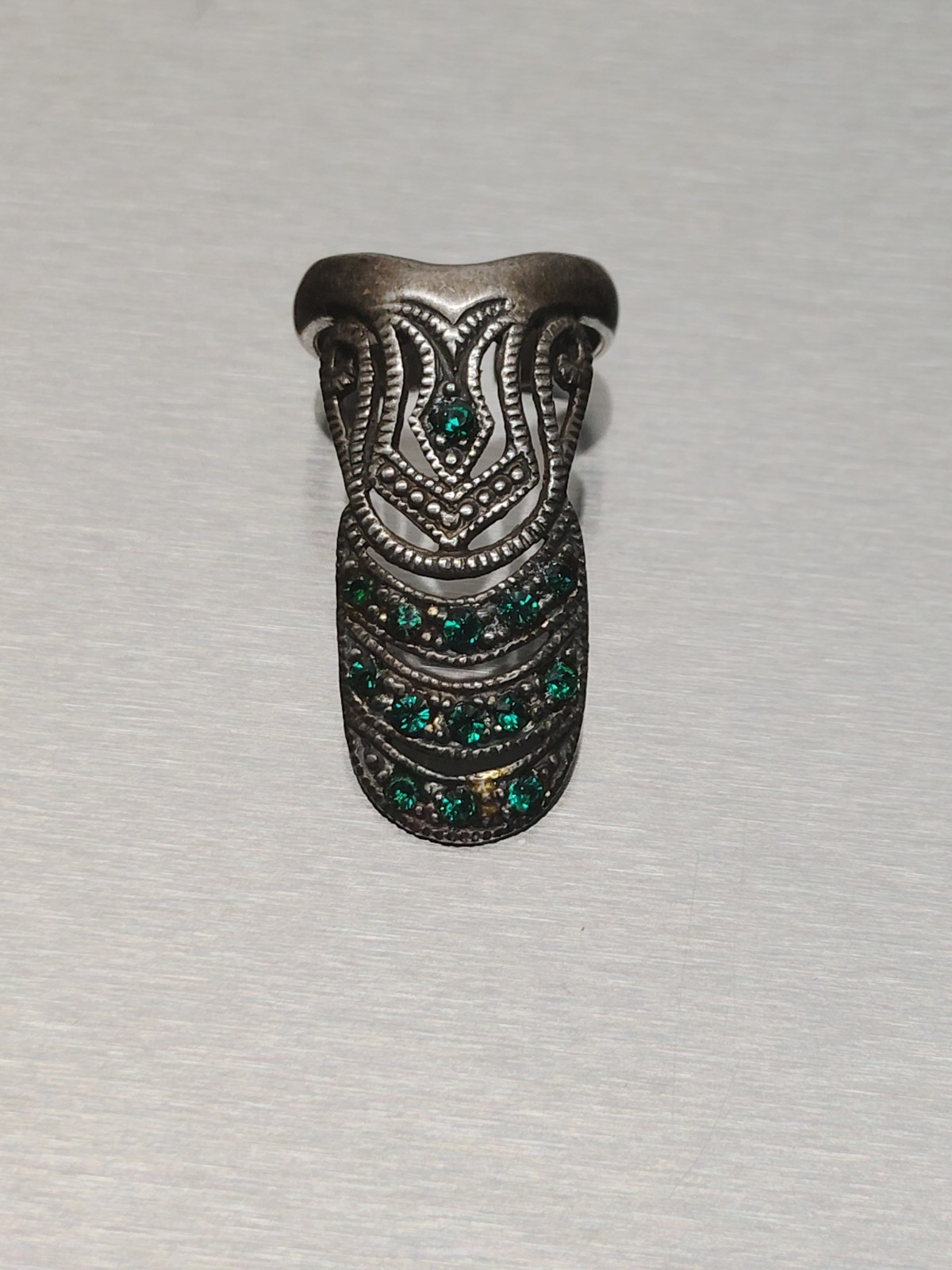 RARE Green Oxidized Sterling Silver 925 Finger Pinky Nail Ring Vintage