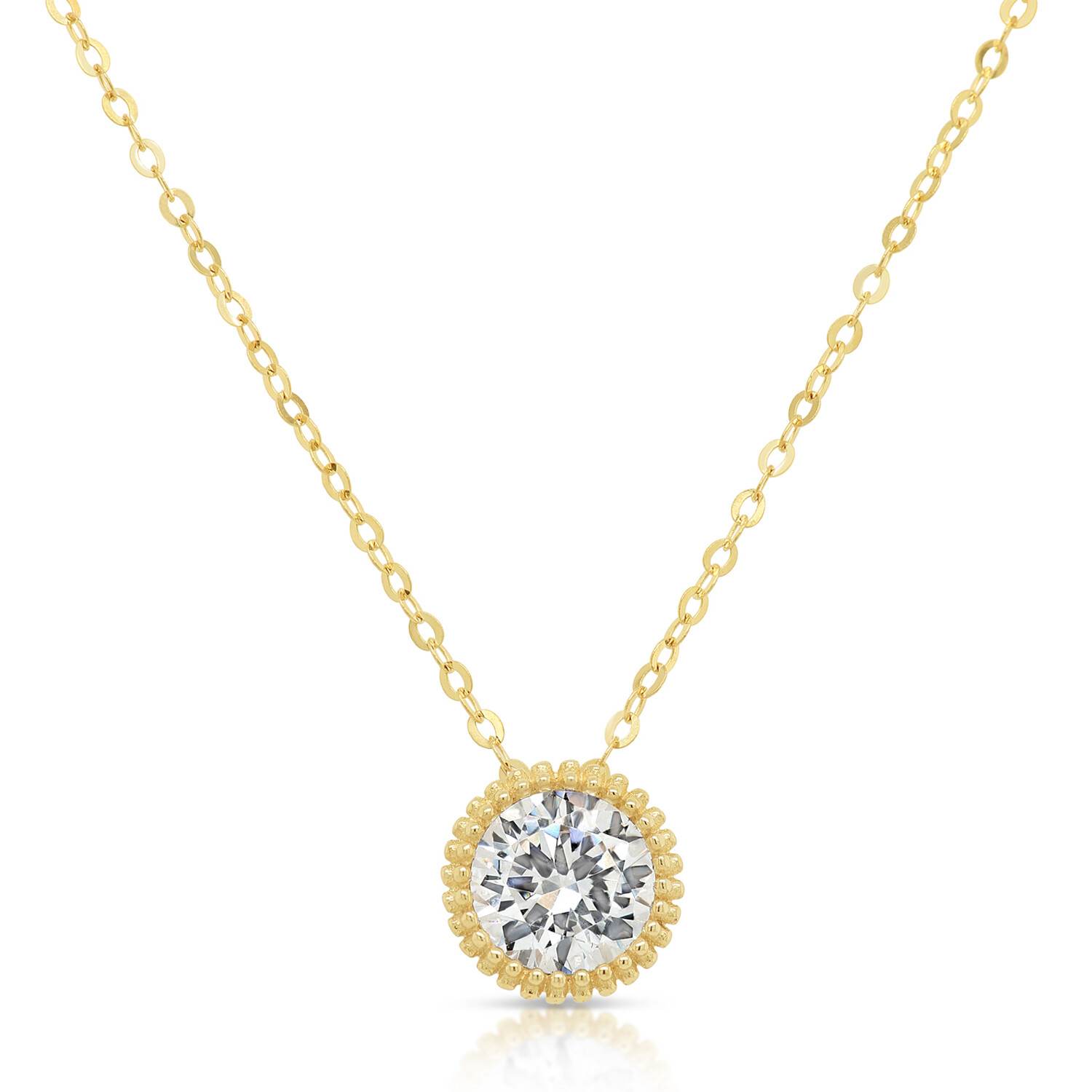 1CTW 14K Real Solid Yellow Gold Bezel-Set Solitaire Pendant Necklace Adjustable