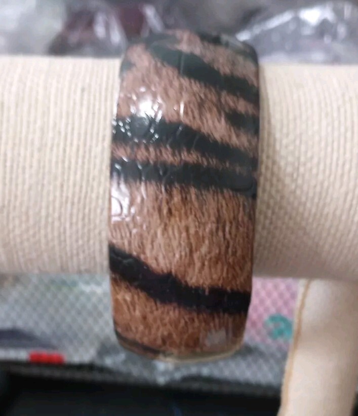 Black Brown Tiger Design Vinyl Bangle Bracelet