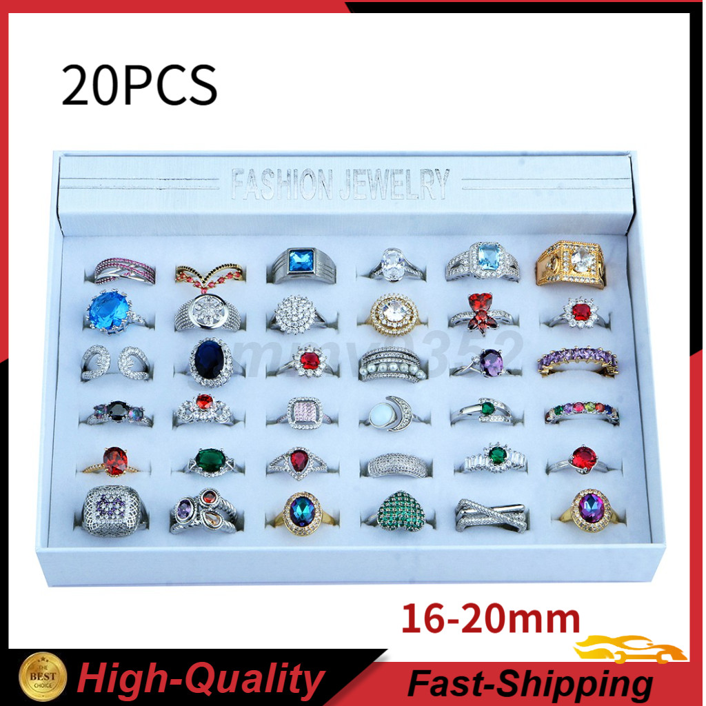 20x Wholesale Colorful Crystal Mixed Rings Bulk Finger Band Ring Jewelry Lot