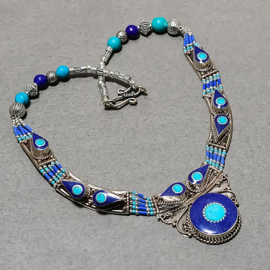 Tibetan Turquoise Lapis Lazuli Handmade Fashion Gift Nepali Necklace 18″ SR 7261