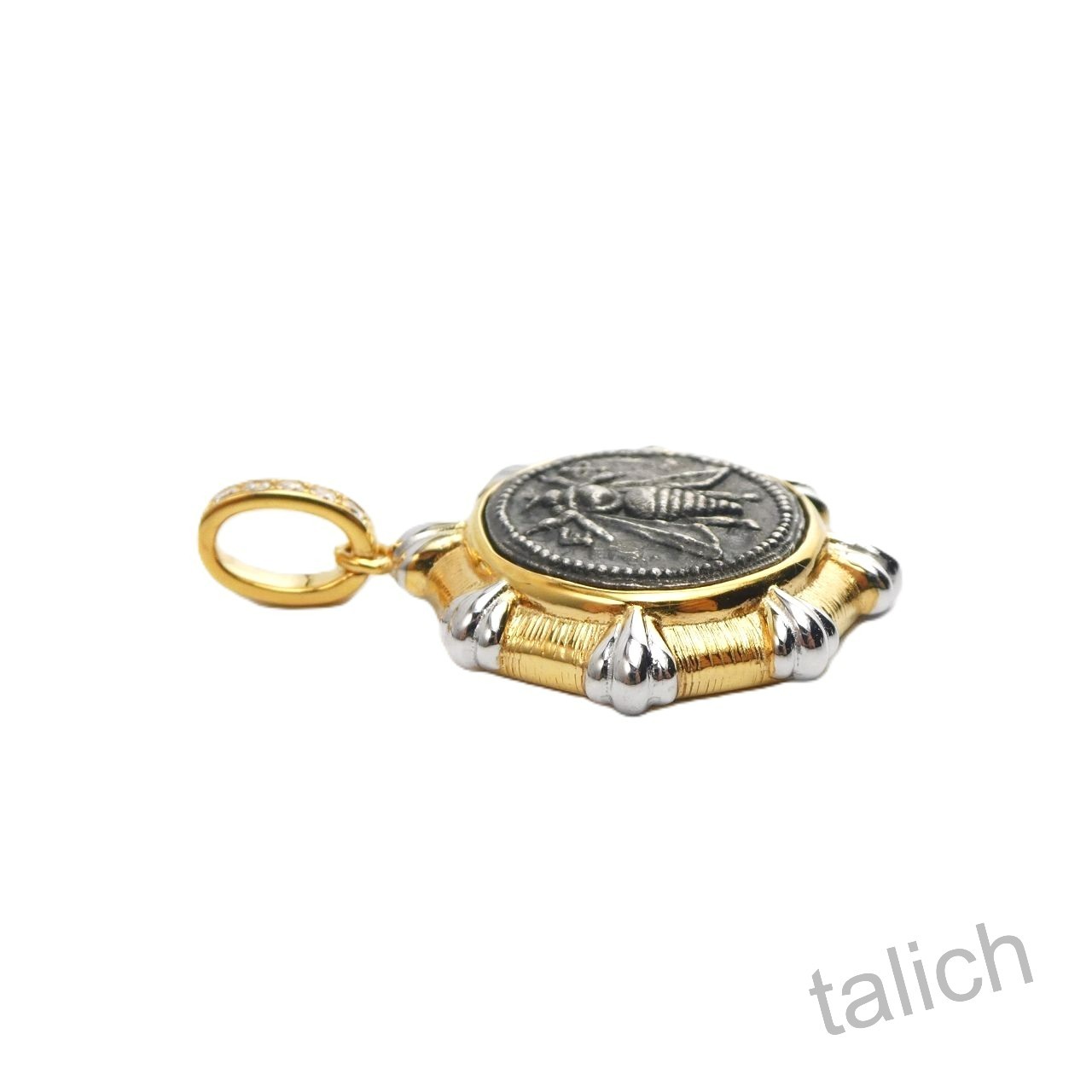 18K Gold Plated Sterling Silver Bee Coin Pendant Double Sided Two Tone Chic