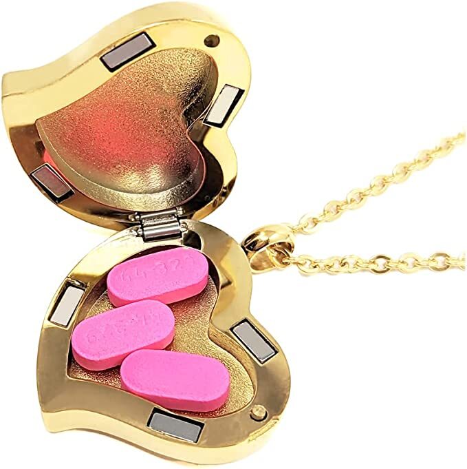 Heart Pill Necklace – Polished Heart Locket with Magnetic Closure – 26″