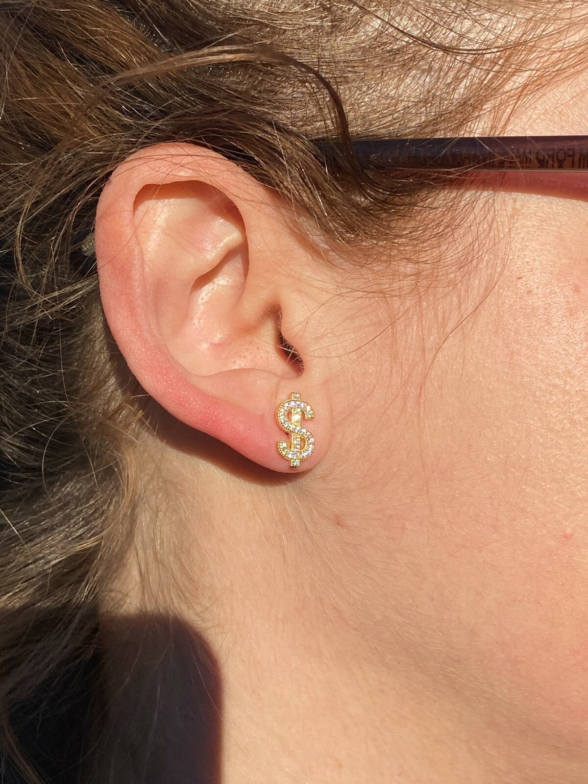 Real 925 Sterling Silver 14k Gold Men Ladies Dollar Sign $ Earrings Studs Iced