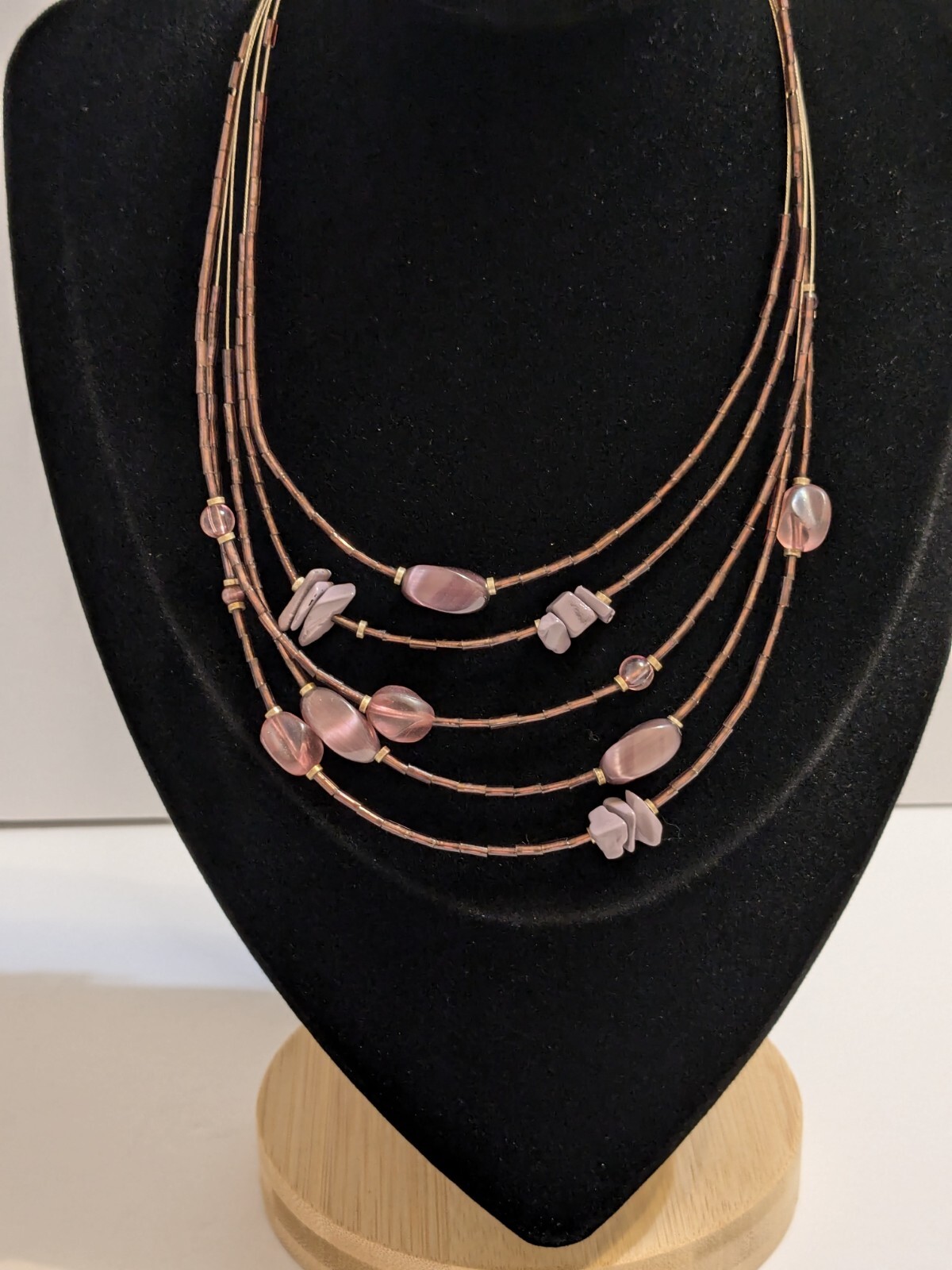 NY & Co 5 Layer Wire Necklace With Purple Glass & Acrylic Beads. *FLAW*.