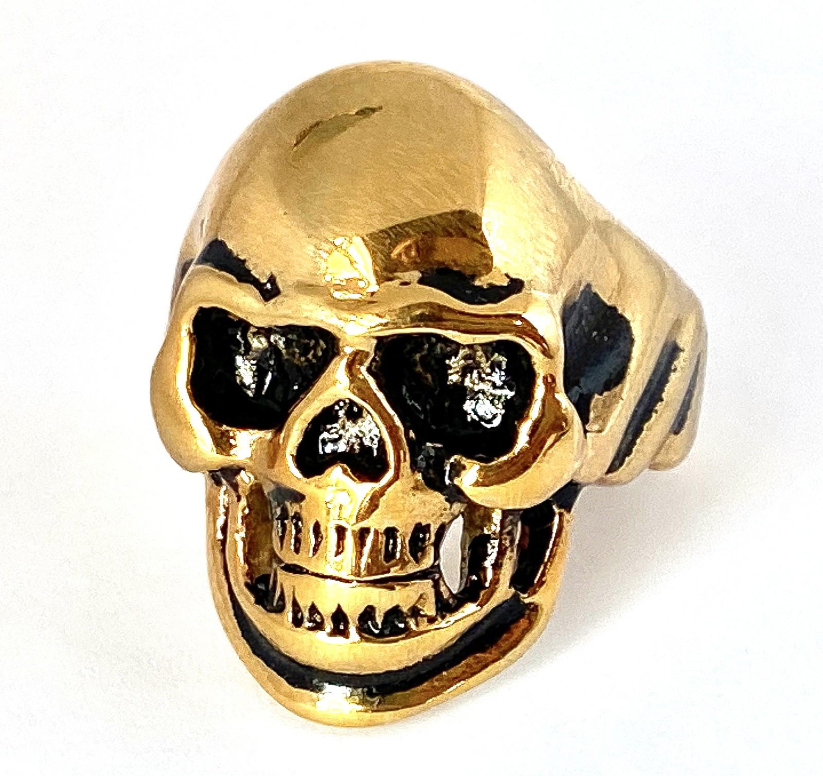 Gold & Black Skull Ion Plated Biker Ring Stainless Steel Finger (FL337)