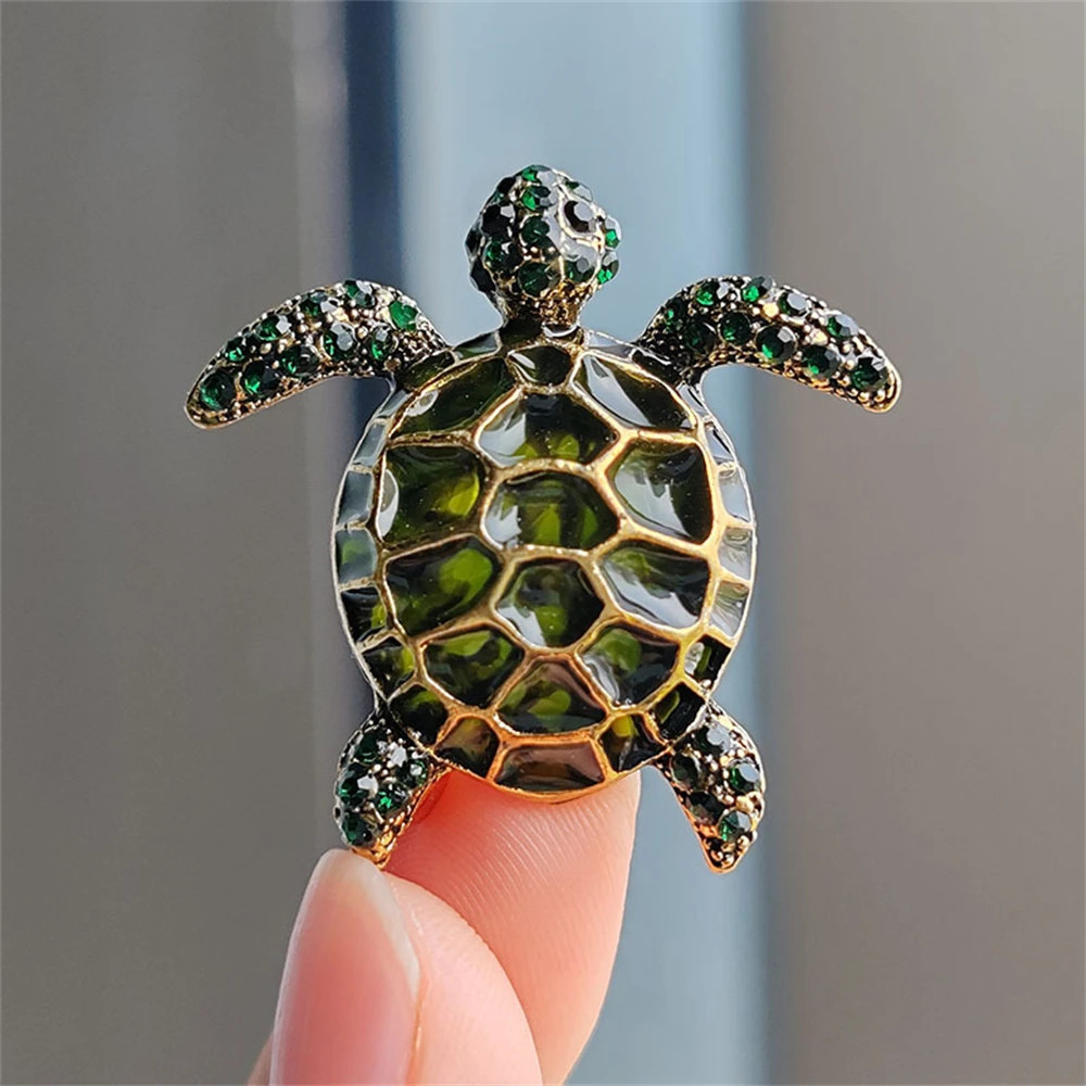 Enamel Turtle Brooch Female Rhinestone Marine Animal Brooches for Women and Men