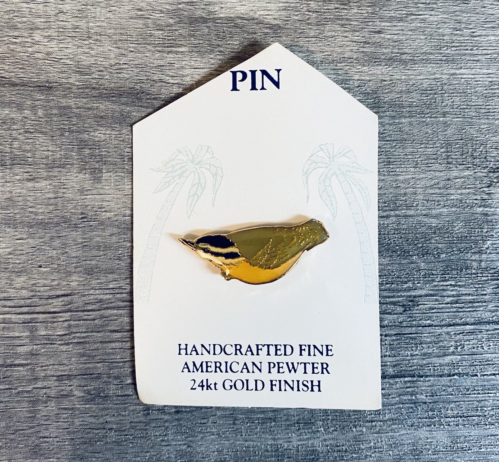 Crested Nuthatch FINE AMERICAN PEWTER 24 kt GOLD FINISH Pin