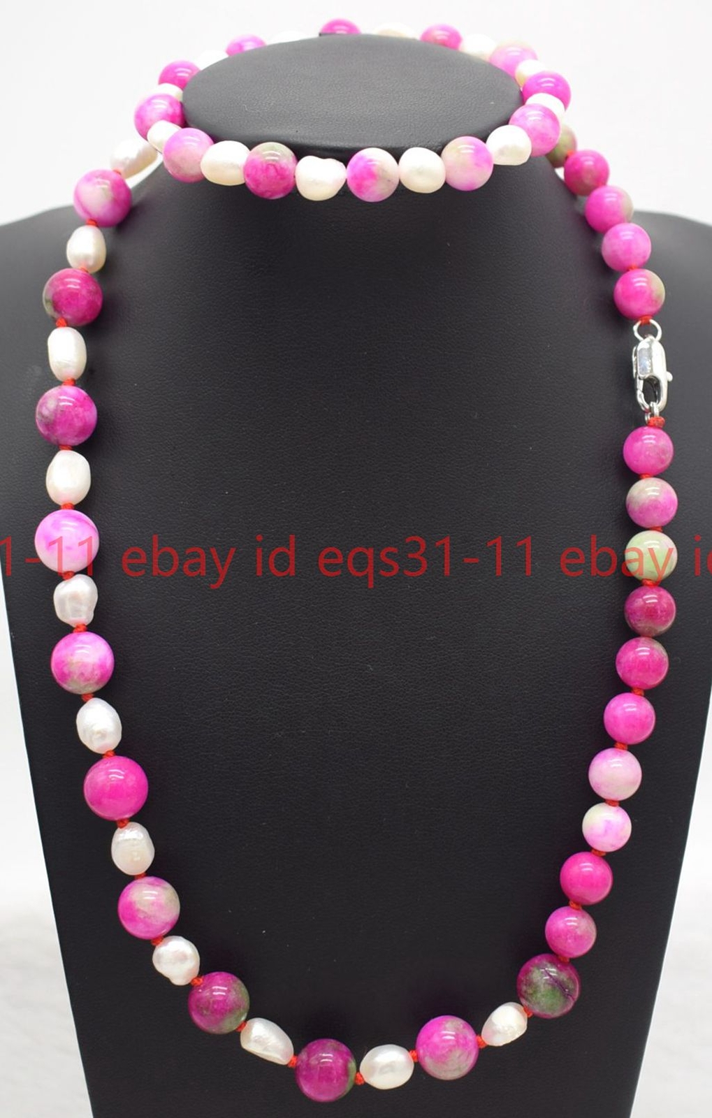 10mm Peach Blossom Jade White Baroque Pearl Necklace 18-36” Bracelet 7.5” Set