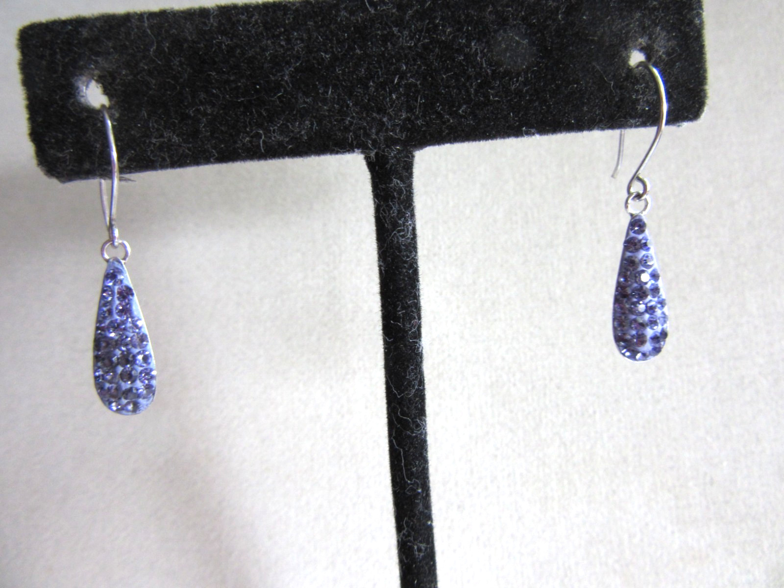 ATI 925 silver teardrops pierced earrings with purple pave crystals